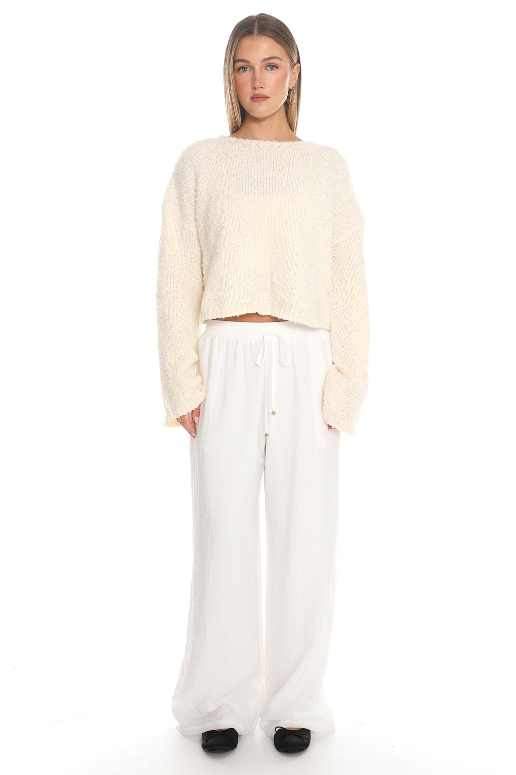Strasbourg Flared Cuff Drop Shoulder Sweater Cream by Selfie Leslie