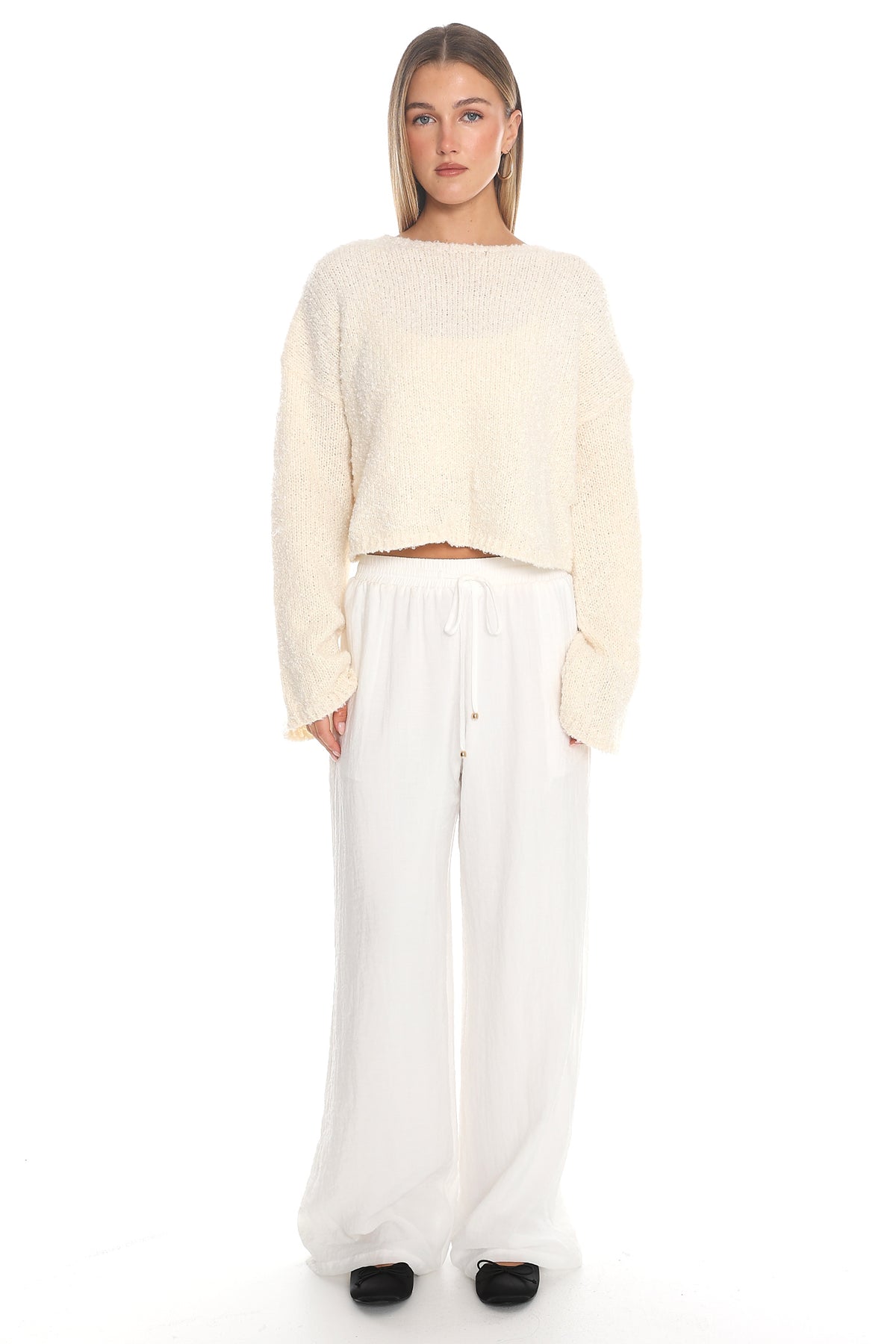 Strasbourg Flared Cuff Drop Shoulder Sweater Cream by Selfie Leslie