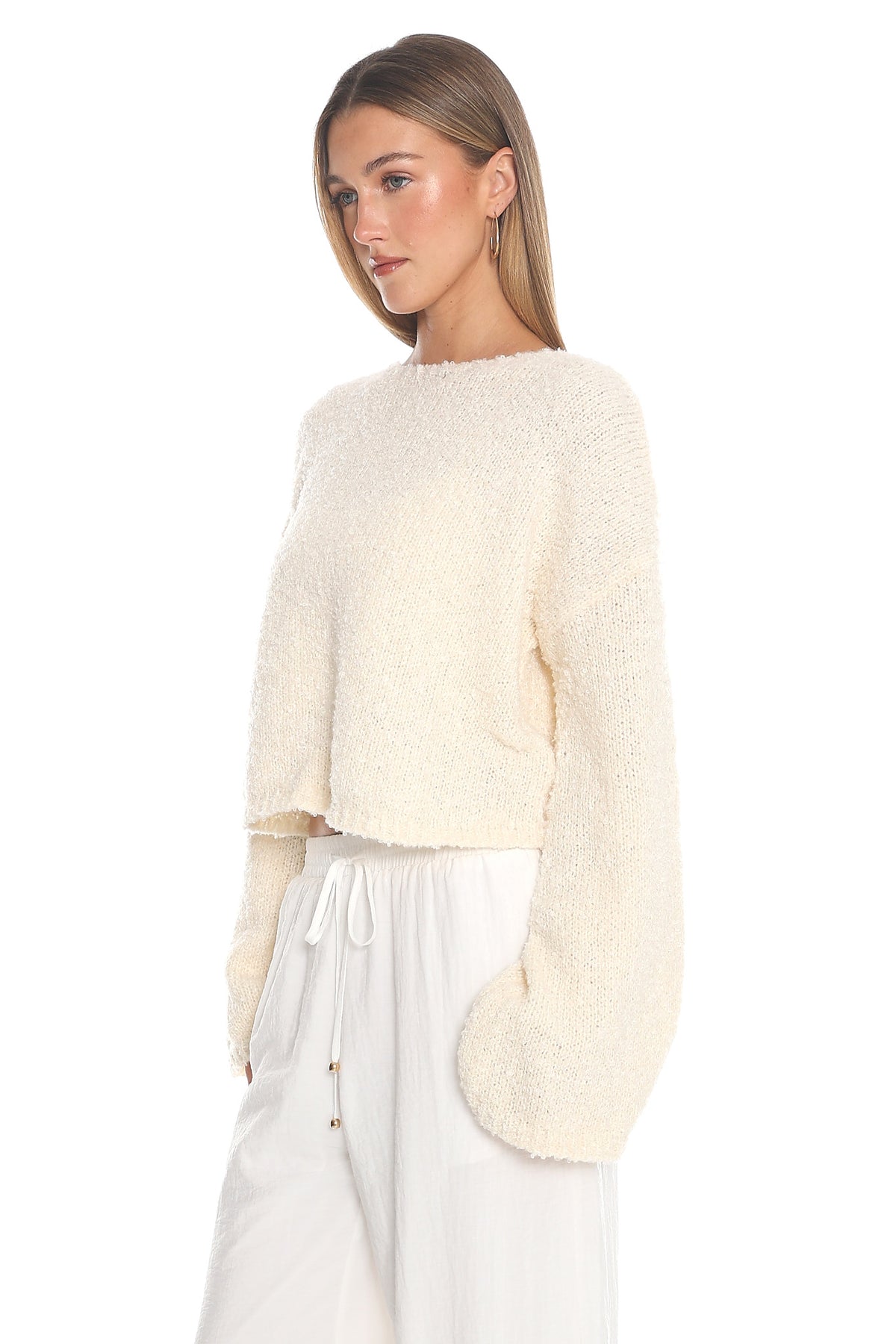 Strasbourg Flared Cuff Drop Shoulder Sweater Cream by Selfie Leslie
