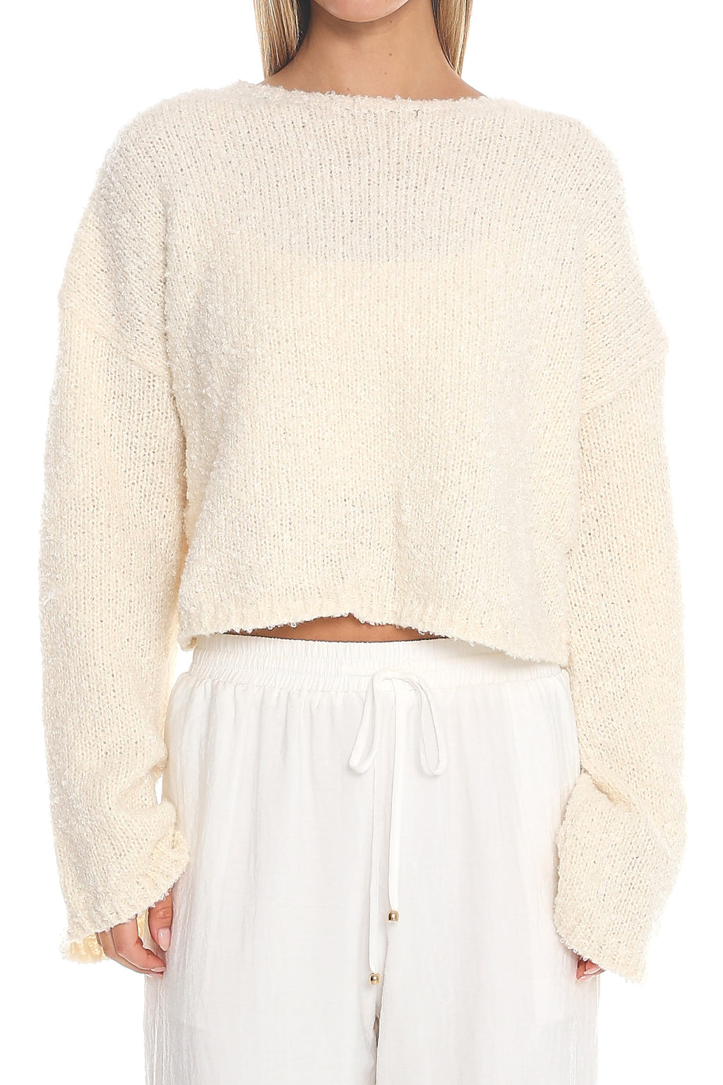 Strasbourg Flared Cuff Drop Shoulder Sweater Cream by Selfie Leslie