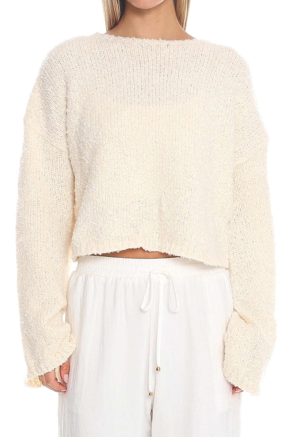 Strasbourg Flared Cuff Drop Shoulder Sweater Cream by Selfie Leslie