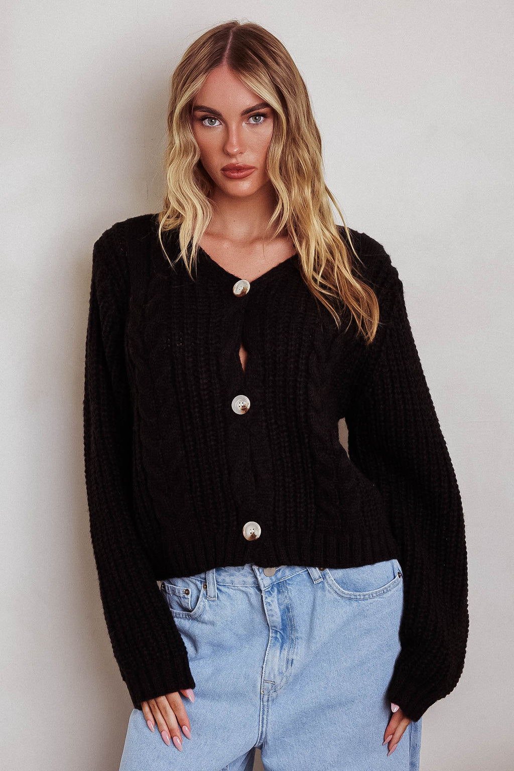Prime Time Cable Knit Cardigan Black by Selfie Leslie