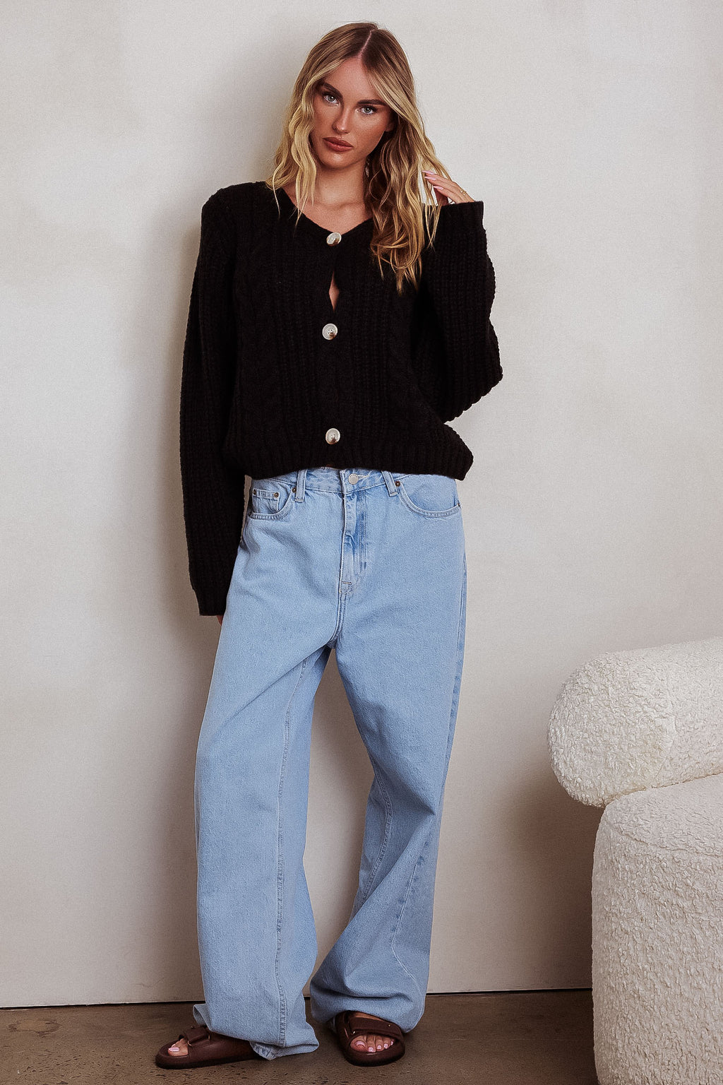 Prime Time Cable Knit Cardigan Black by Selfie Leslie