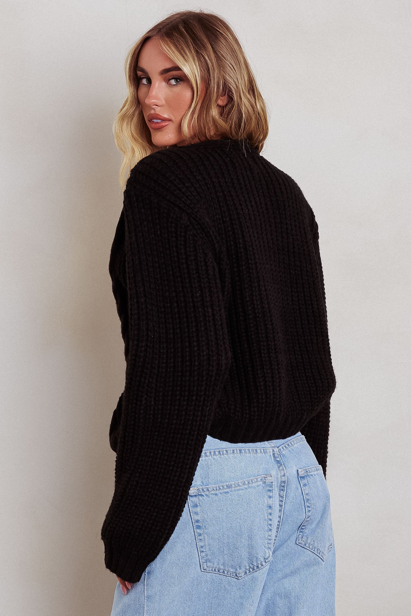 Prime Time Cable Knit Cardigan Black | Selfie Leslie