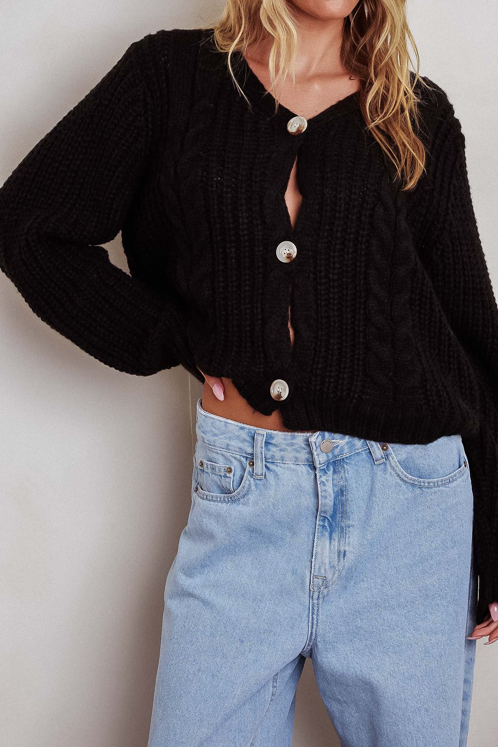 Prime Time Cable Knit Cardigan Black by Selfie Leslie