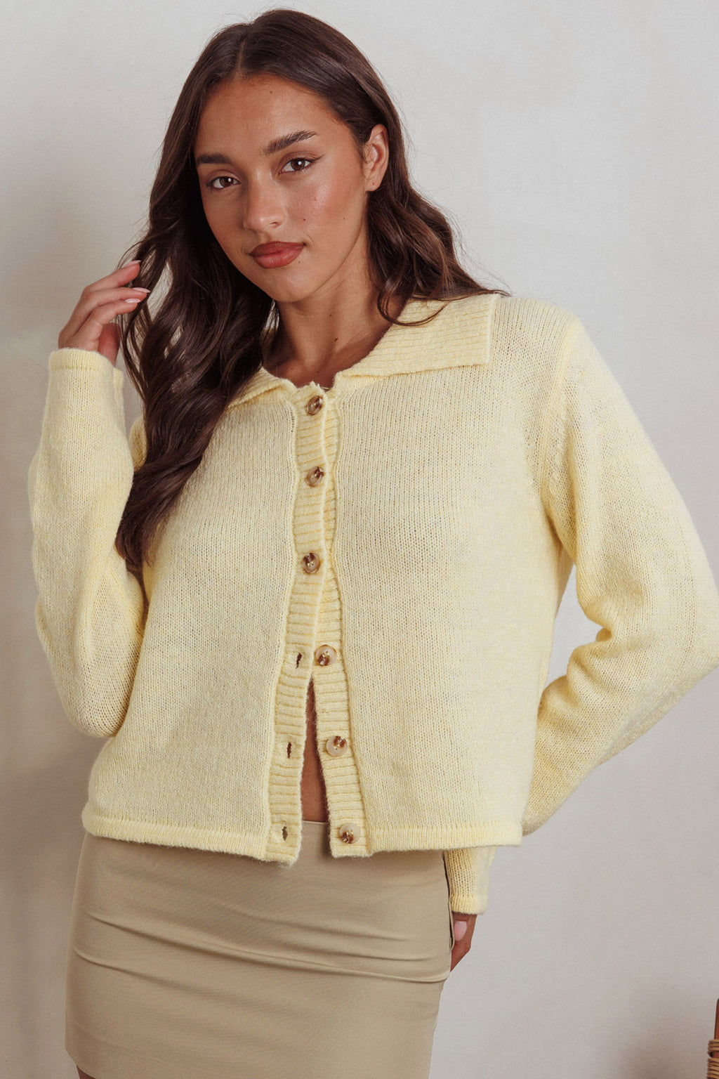 Margaret Button-Up Knit Cardigan Butter by Selfie Leslie