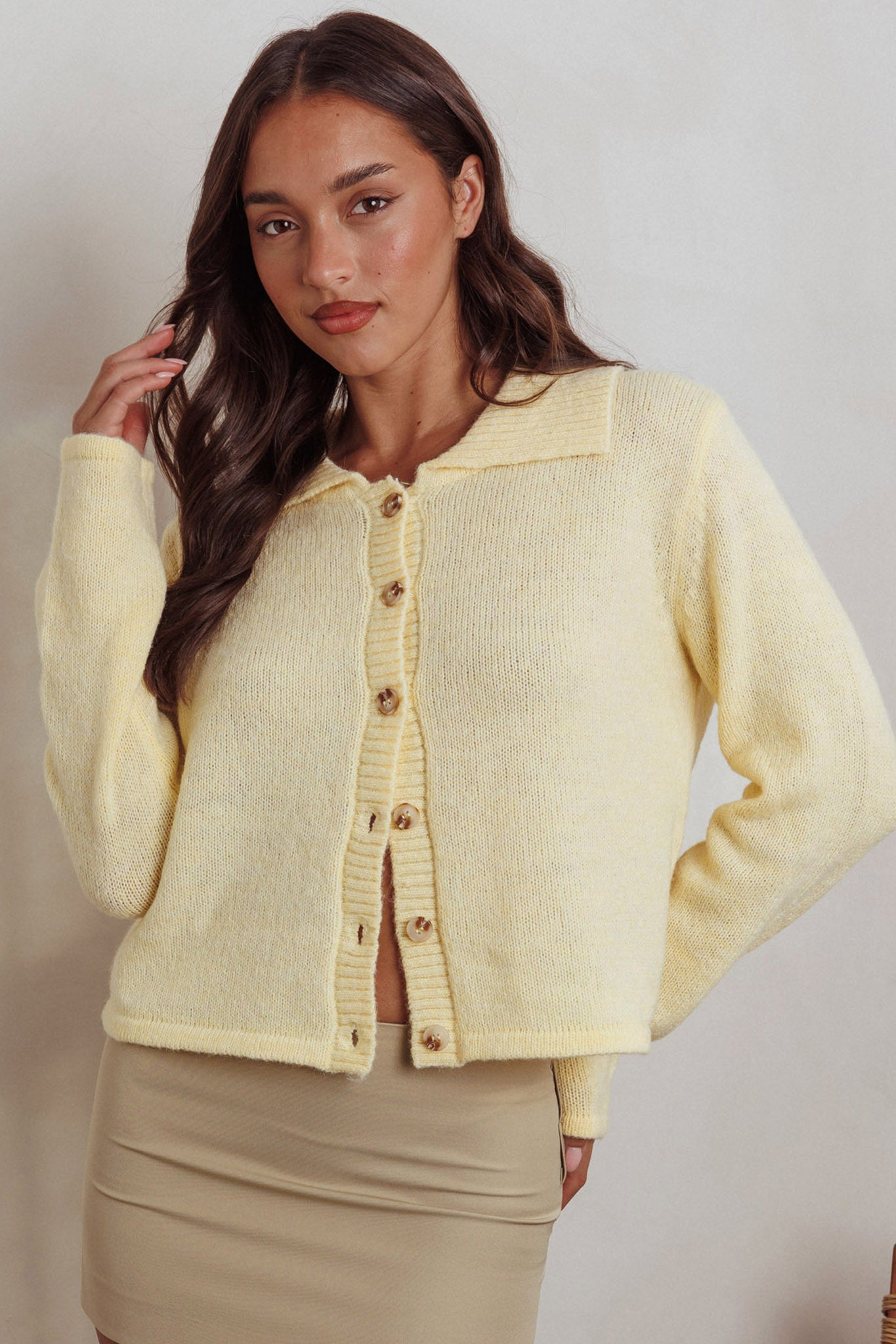 Margaret Button-Up Knit Cardigan Butter by Selfie Leslie