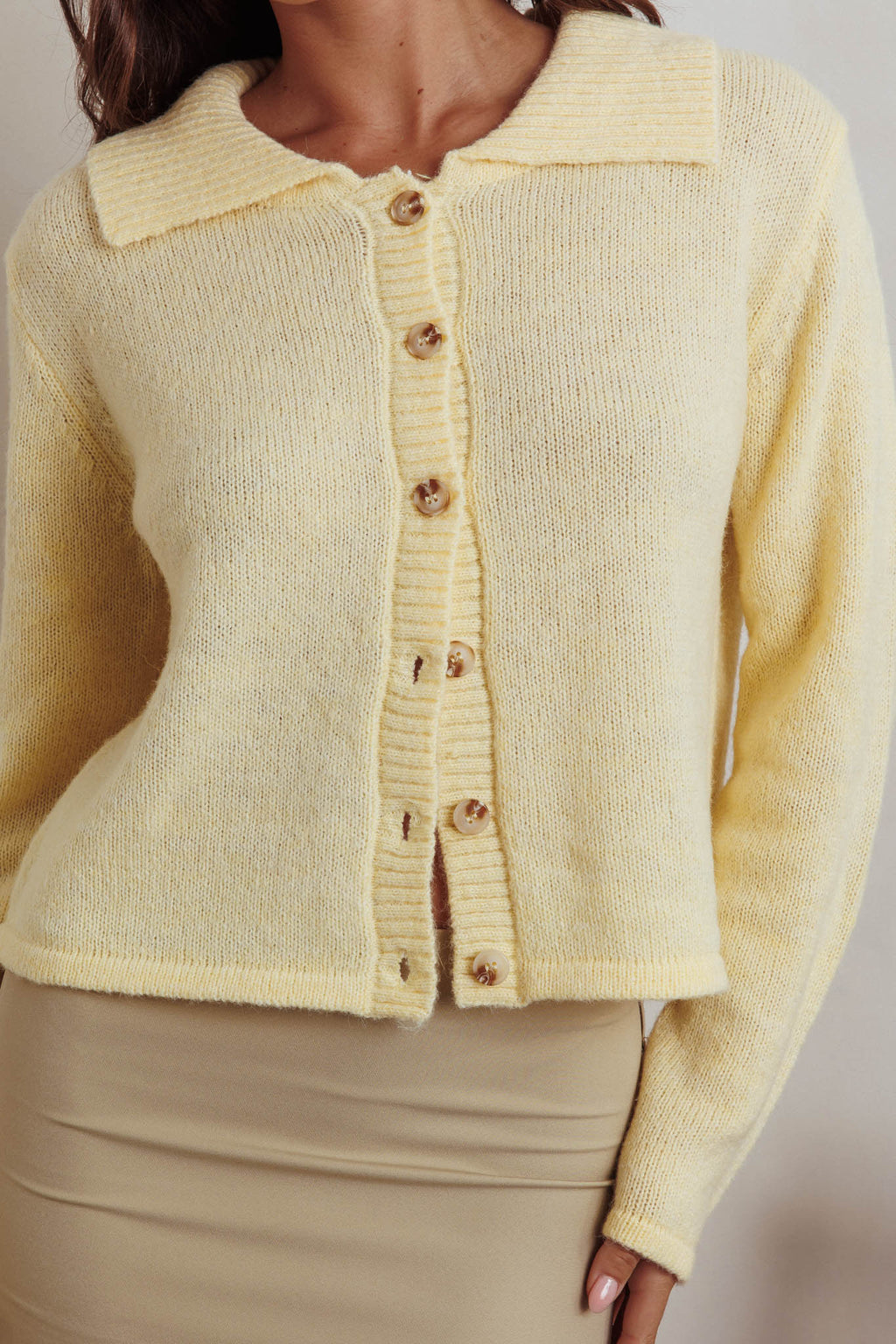 Margaret Button-Up Knit Cardigan Butter by Selfie Leslie