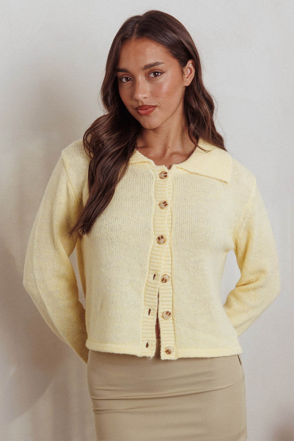 Margaret Button-Up Knit Cardigan Butter by Selfie Leslie