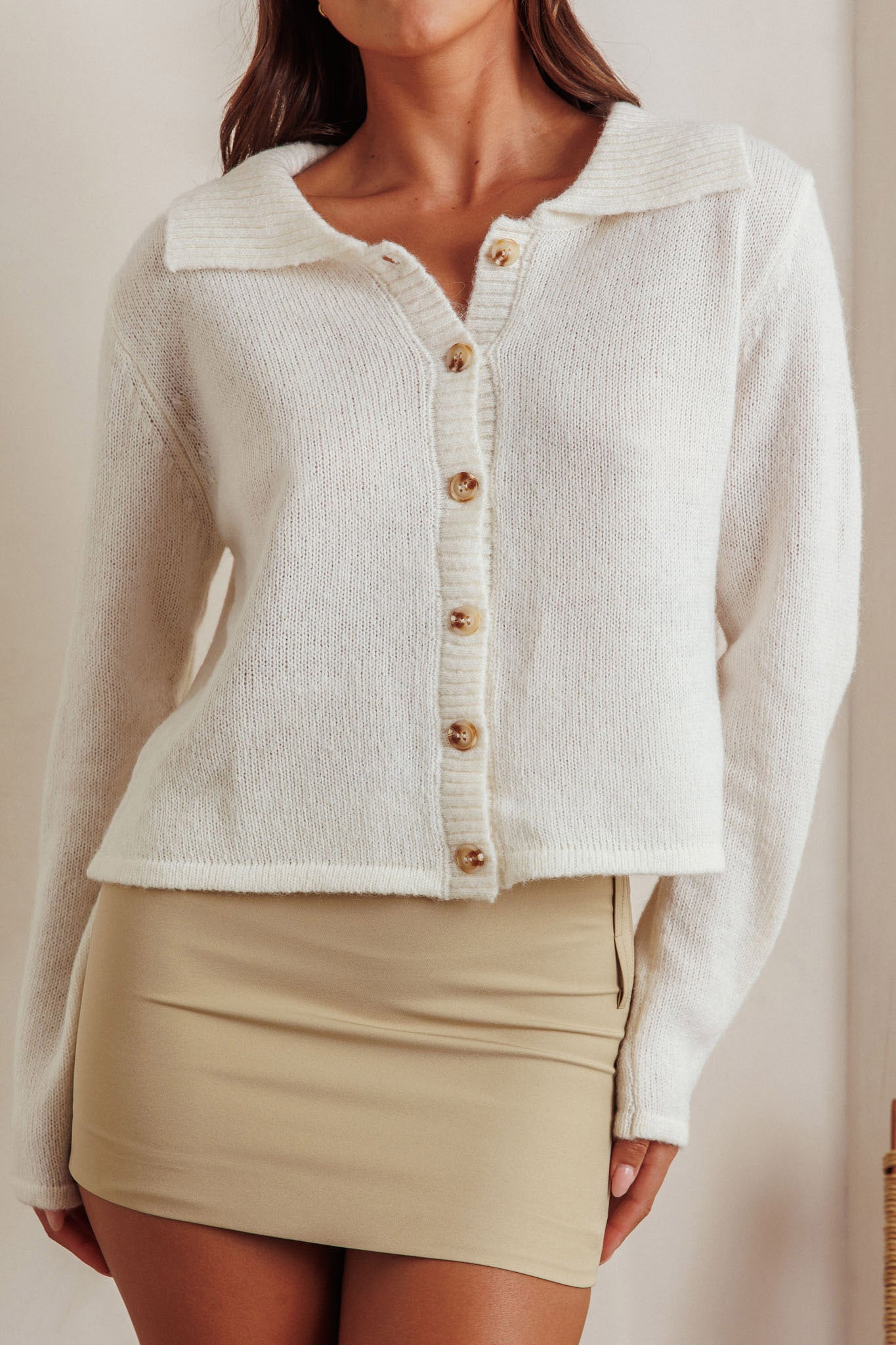 Margaret Button-Up Knit Cardigan Milk by Selfie Leslie