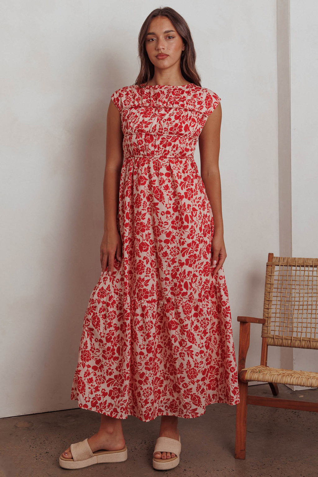 Called Out Gathered Bodice Maxi Dress Floral Red by Selfie Leslie