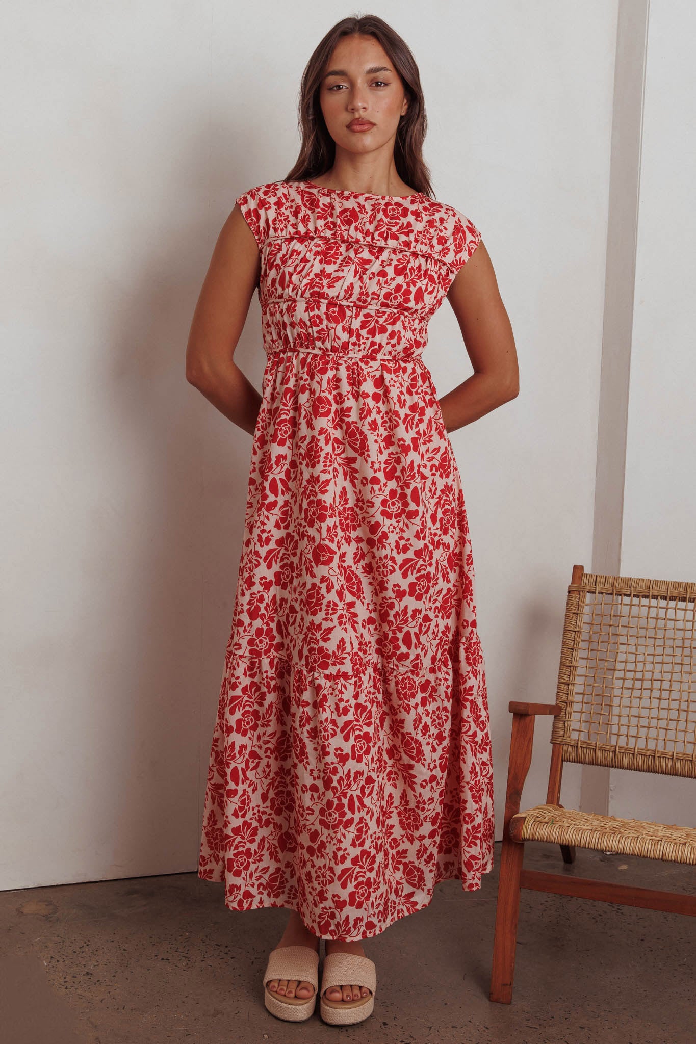 Called Out Gathered Bodice Maxi Dress Floral Red by Selfie Leslie