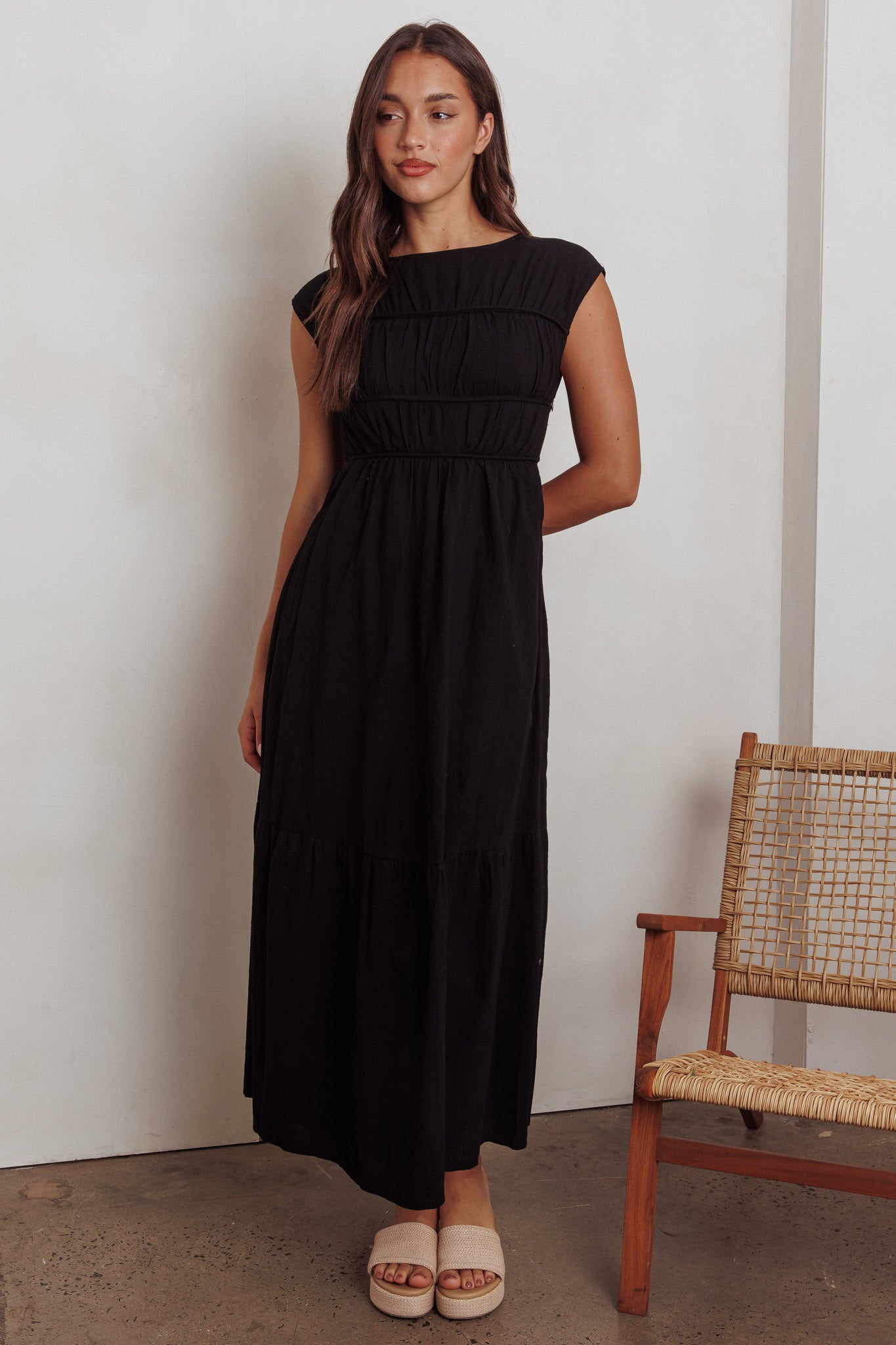 Called Out Gathered Bodice Maxi Dress Black by Selfie Leslie
