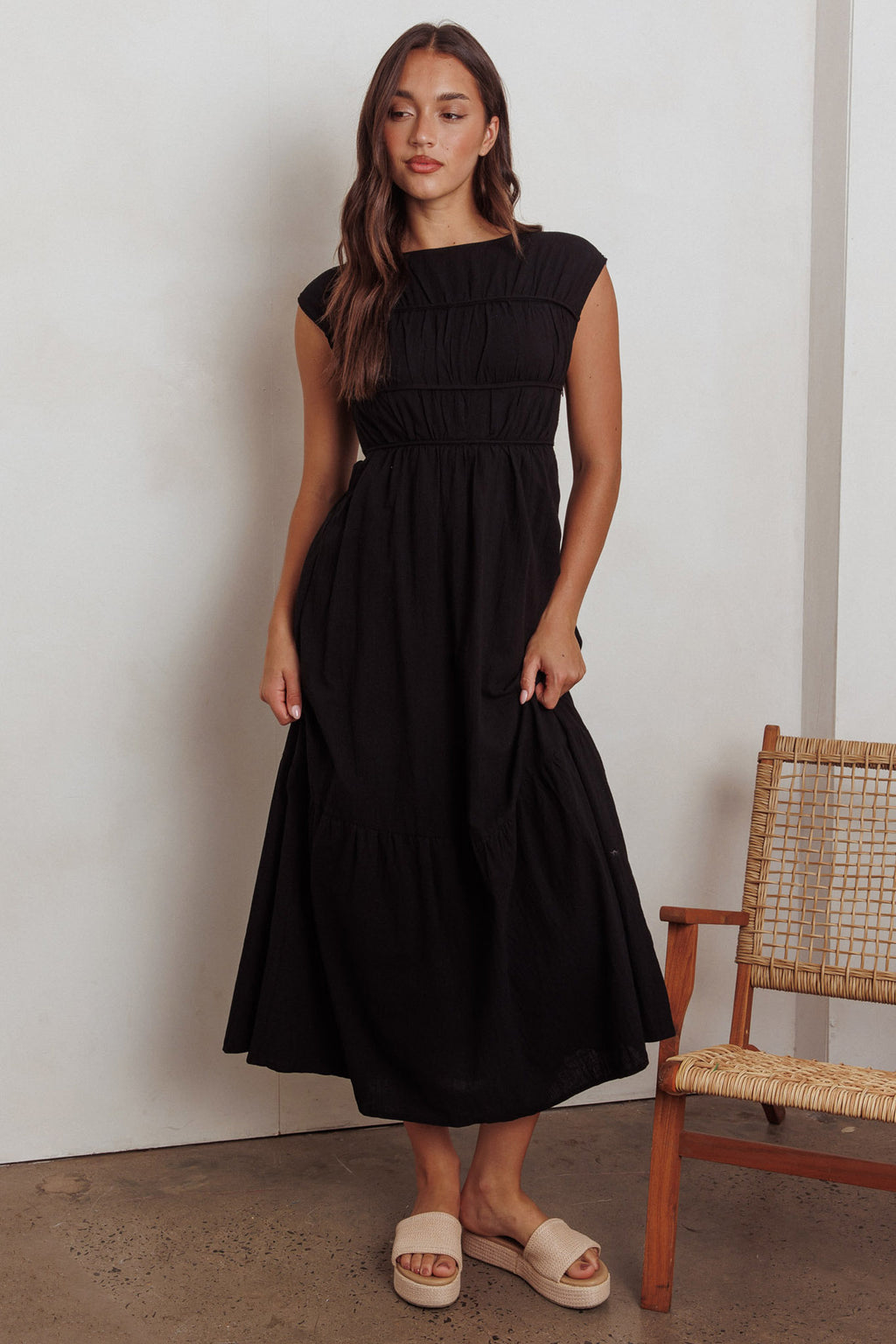 Called Out Gathered Bodice Maxi Dress Black by Selfie Leslie