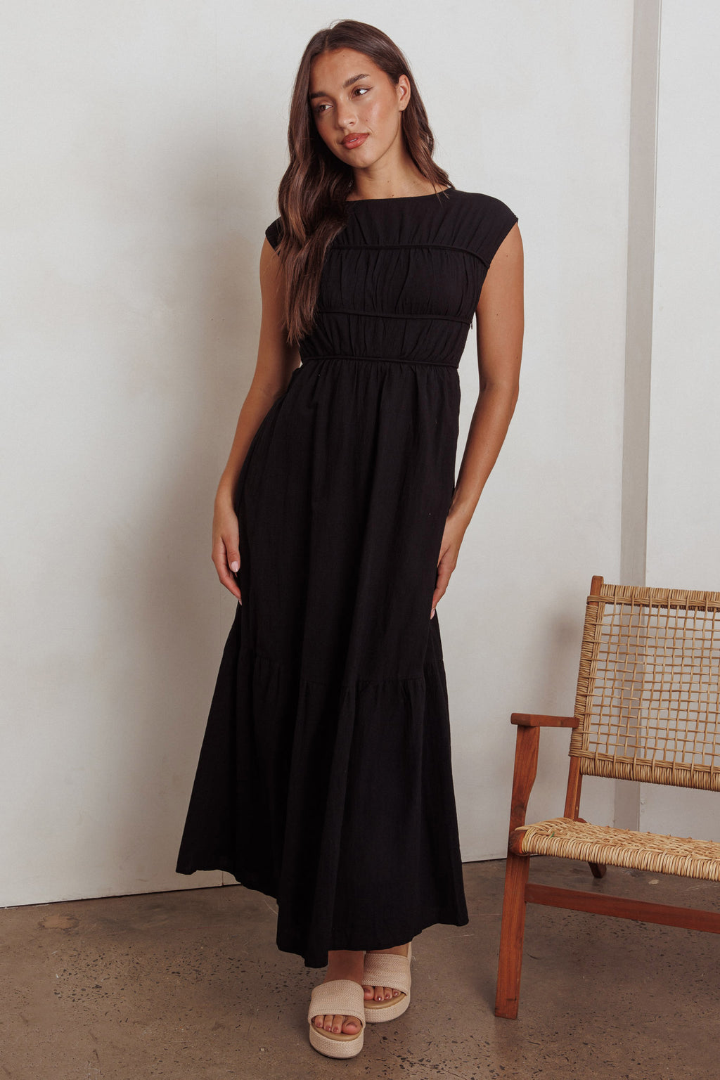 Called Out Gathered Bodice Maxi Dress Black by Selfie Leslie