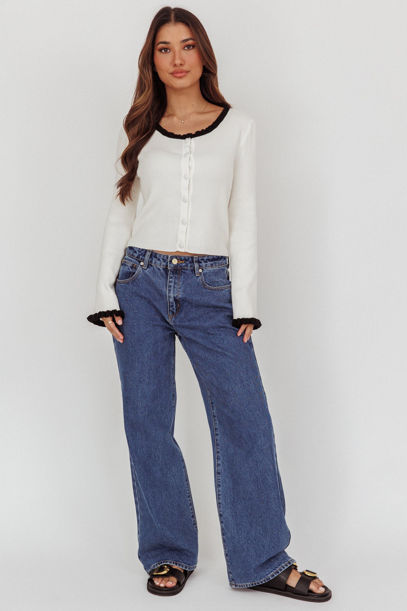 Oshan Ruffle Trim Cardigan Cream | Selfie Leslie