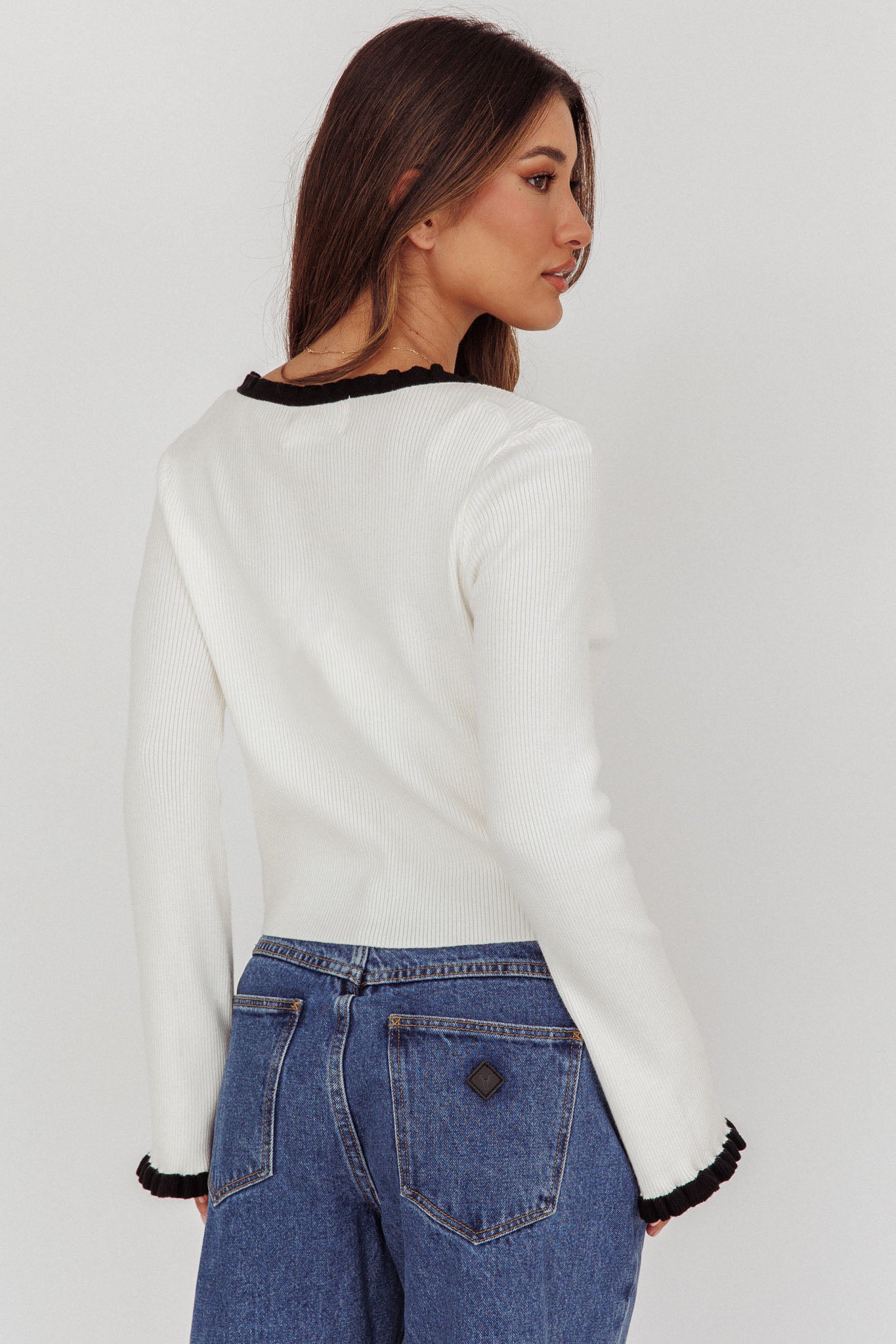 Oshan Ruffle Trim Cardigan Cream | Selfie Leslie