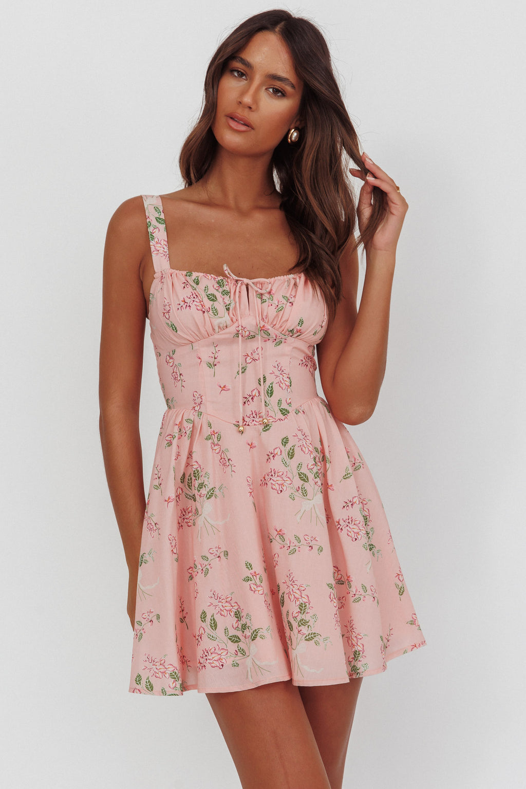 Seen The Light Tie Bust Mini Dress Floral Blush by Selfie Leslie