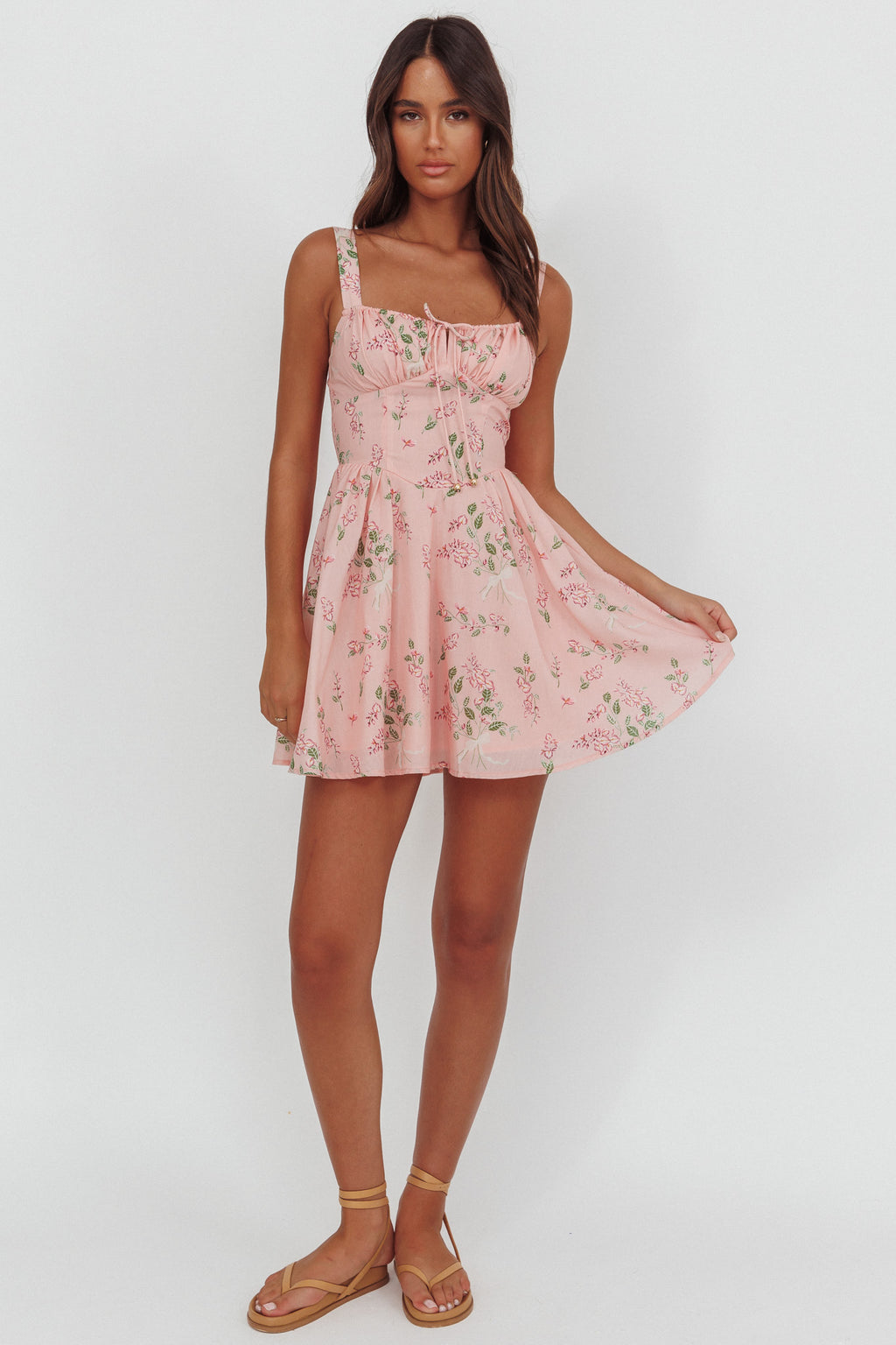 Seen The Light Tie Bust Mini Dress Floral Blush by Selfie Leslie
