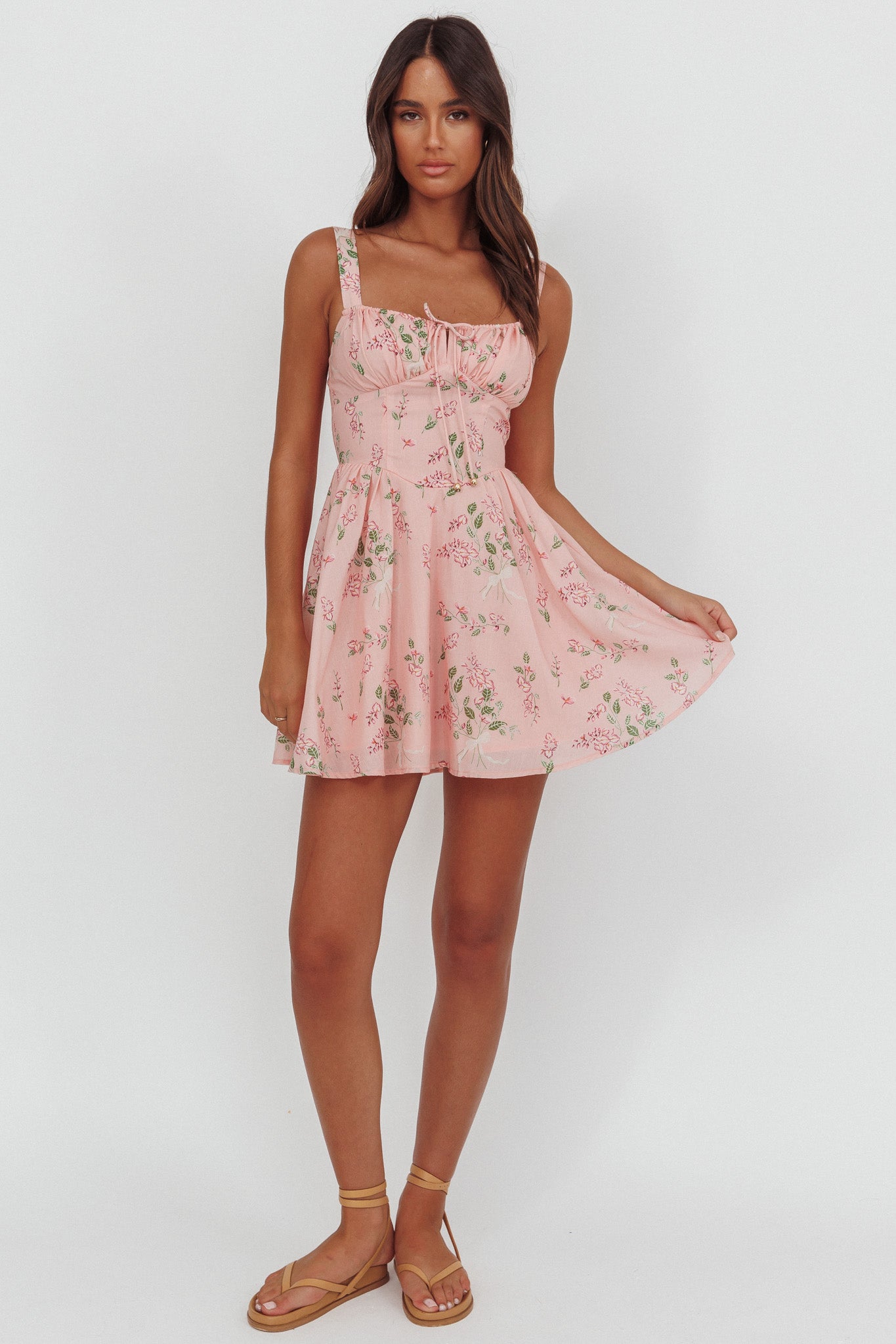 Seen The Light Tie Bust Mini Dress Floral Blush by Selfie Leslie