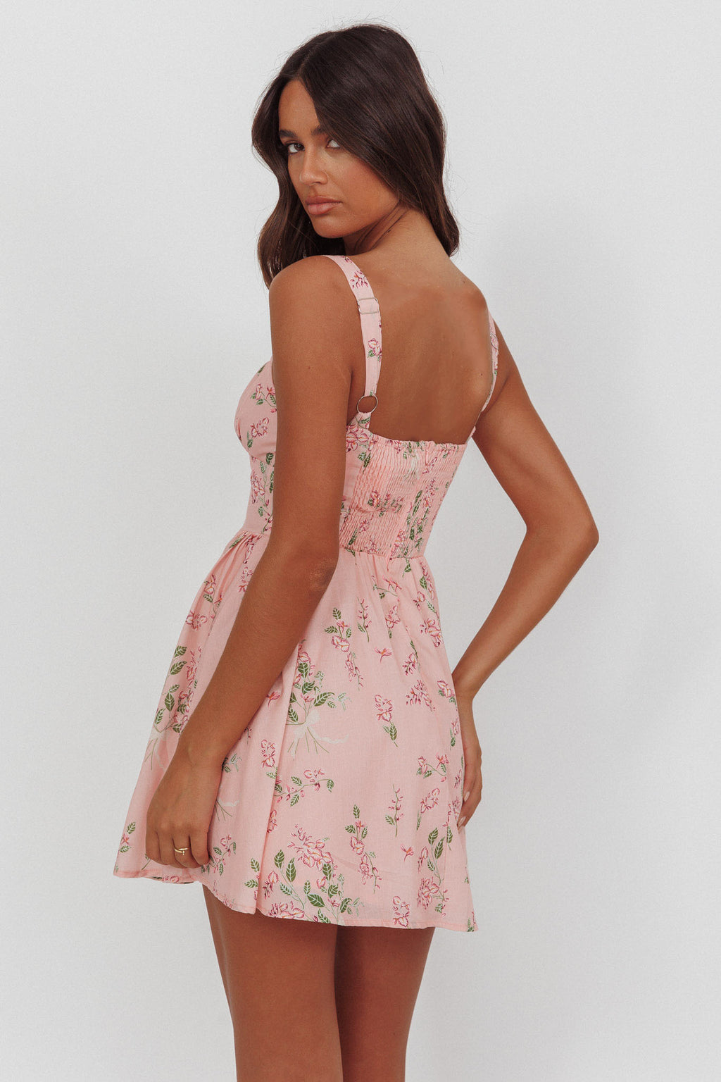 Seen The Light Tie Bust Mini Dress Floral Blush by Selfie Leslie