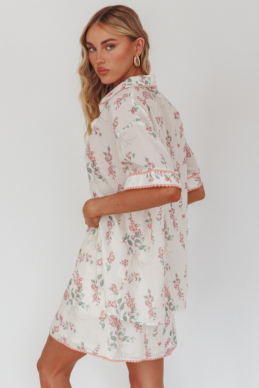 Catherina Ric-Rac Trim Mini Skirt Floral Pink by Selfie Leslie