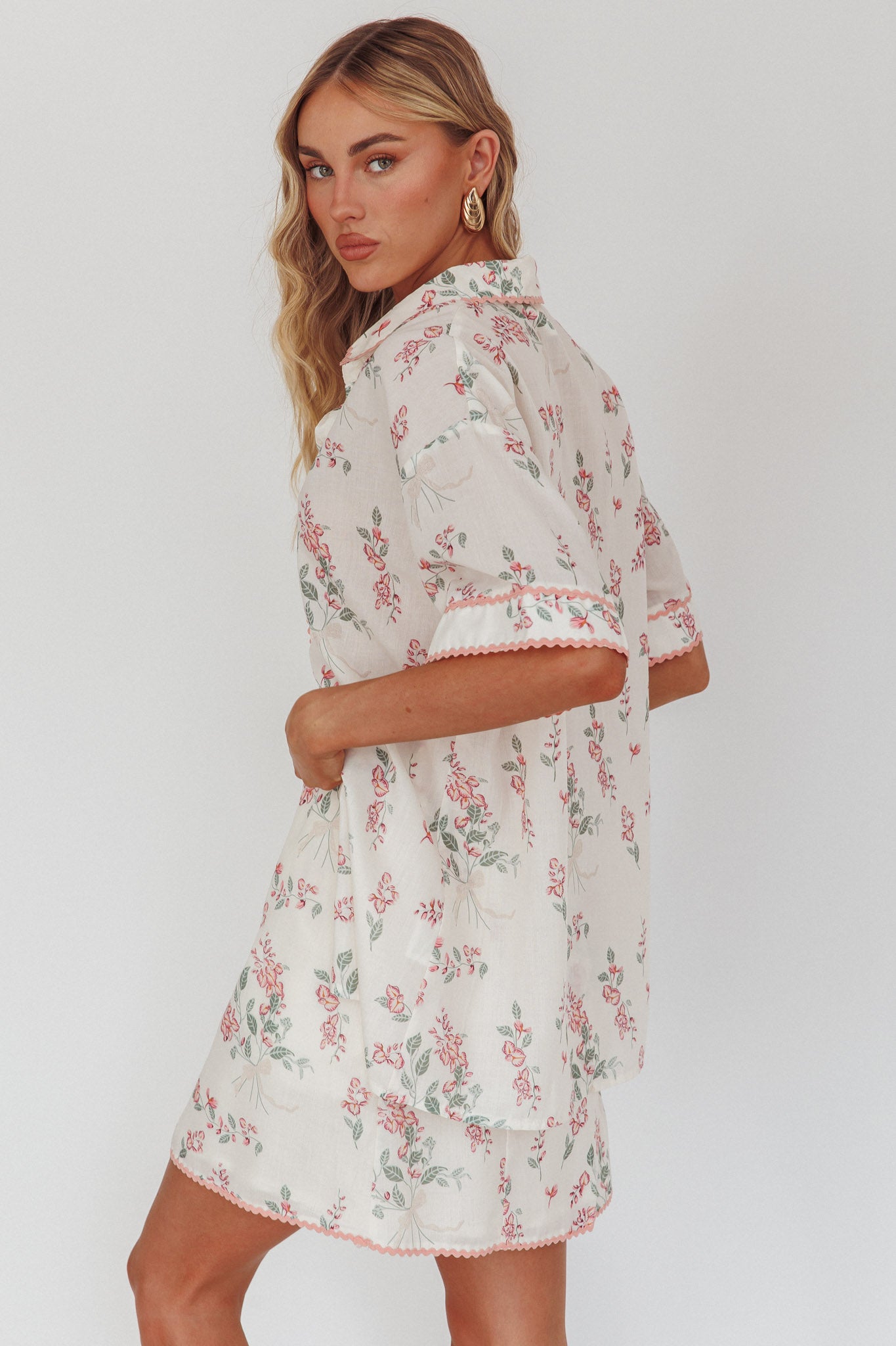 Catherina Ric-Rac Trim Mini Skirt Floral Pink by Selfie Leslie