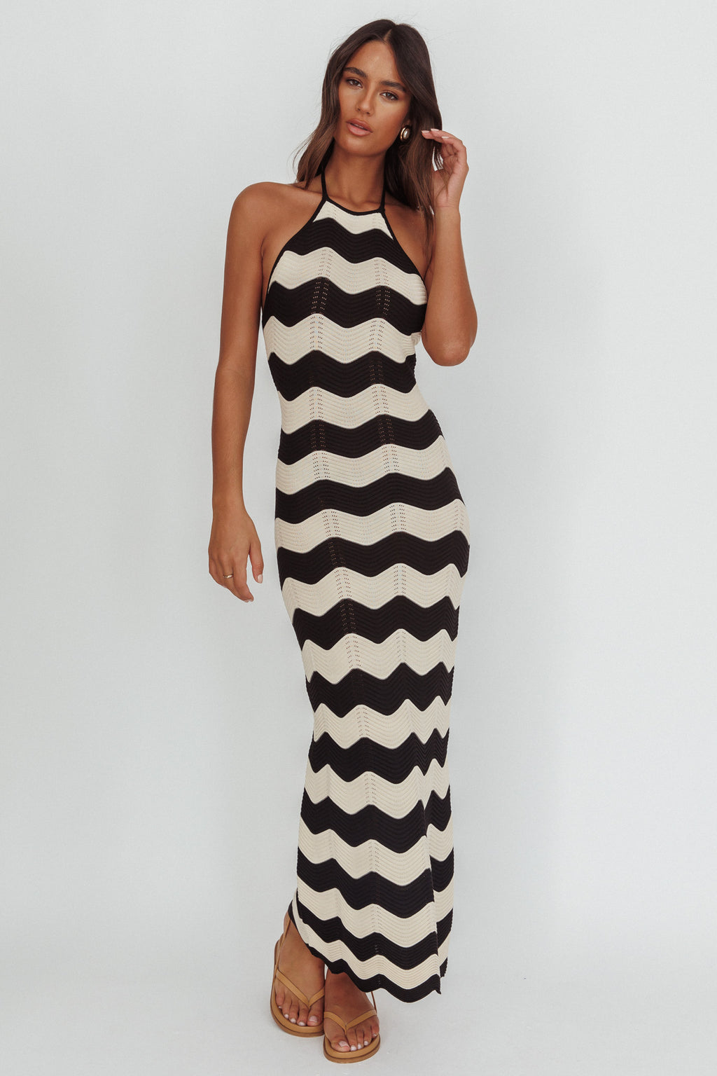 knitted halterneck maxi dress Cream Textured Knit Halter Neck Maxi Dress PinkBlush
