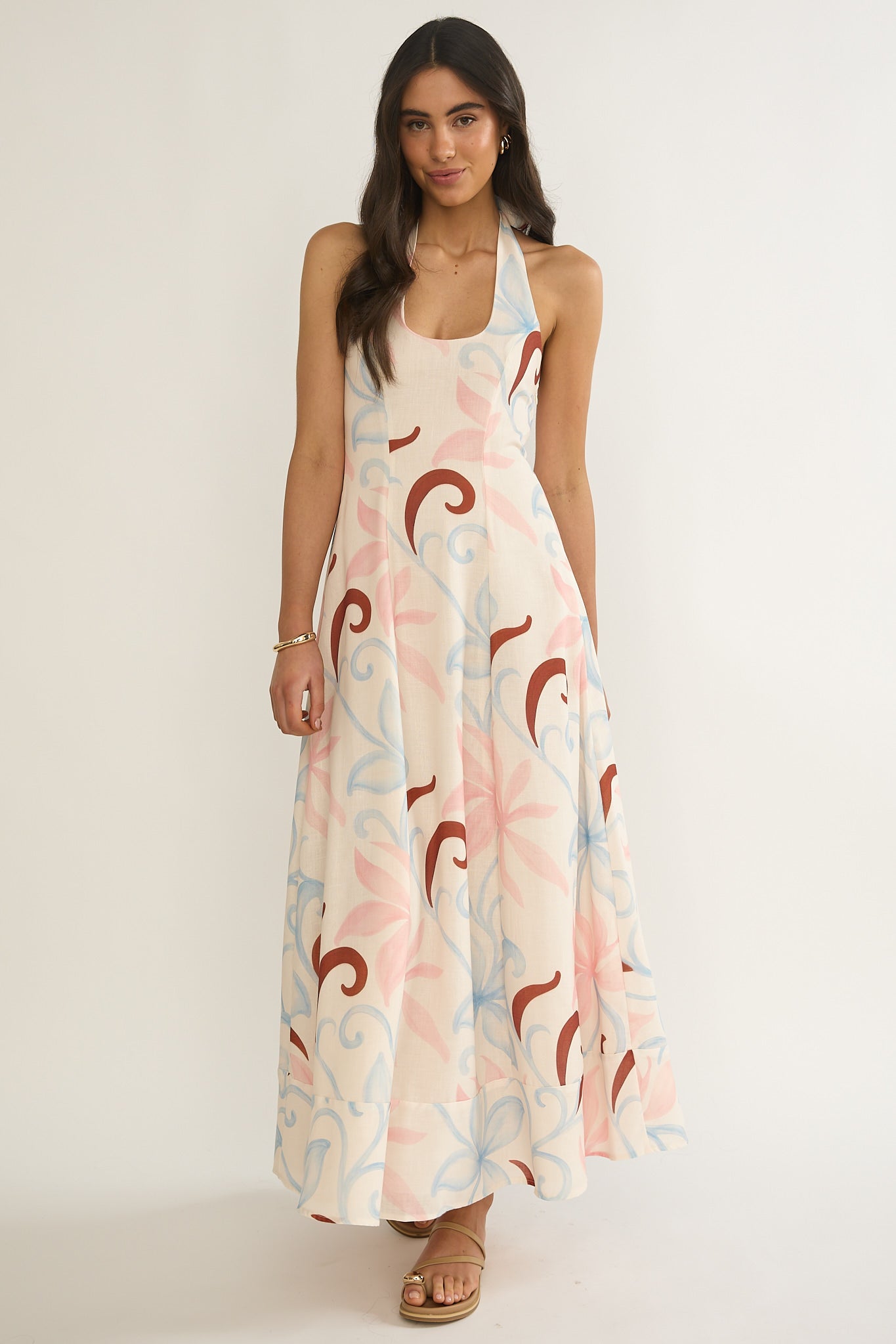 Florie Scoop Neck Halter Maxi Dress Floral by Selfie Leslie