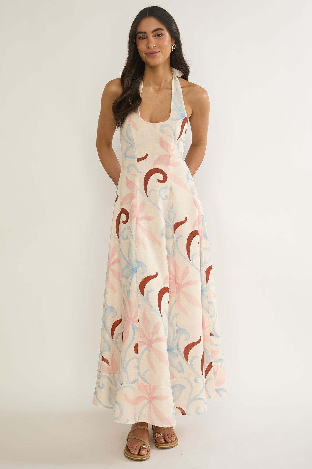 Florie Scoop Neck Halter Maxi Dress Floral by Selfie Leslie