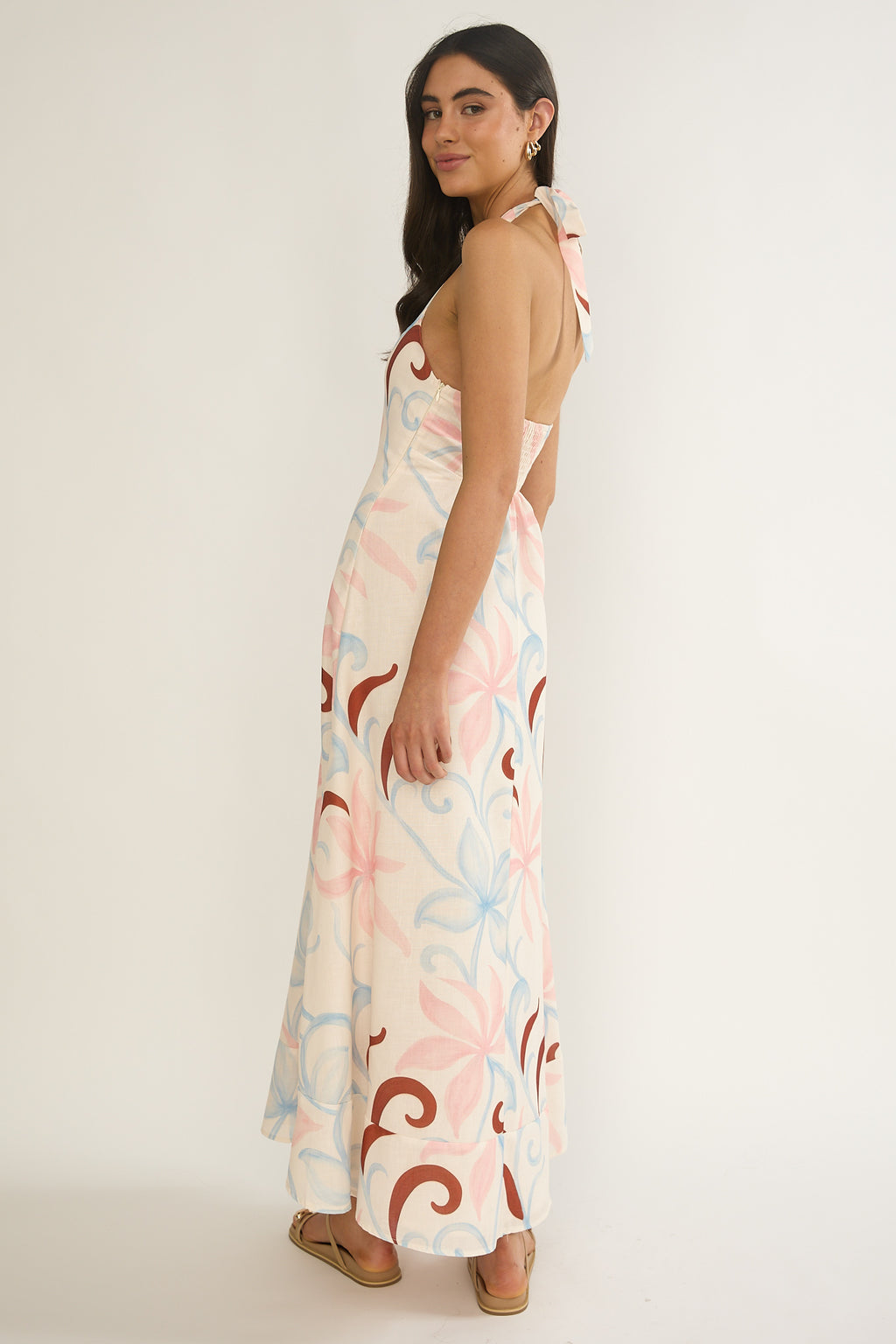 Florie Scoop Neck Halter Maxi Dress Floral by Selfie Leslie