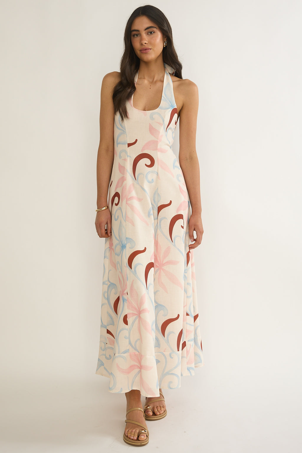 Florie Scoop Neck Halter Maxi Dress Floral by Selfie Leslie