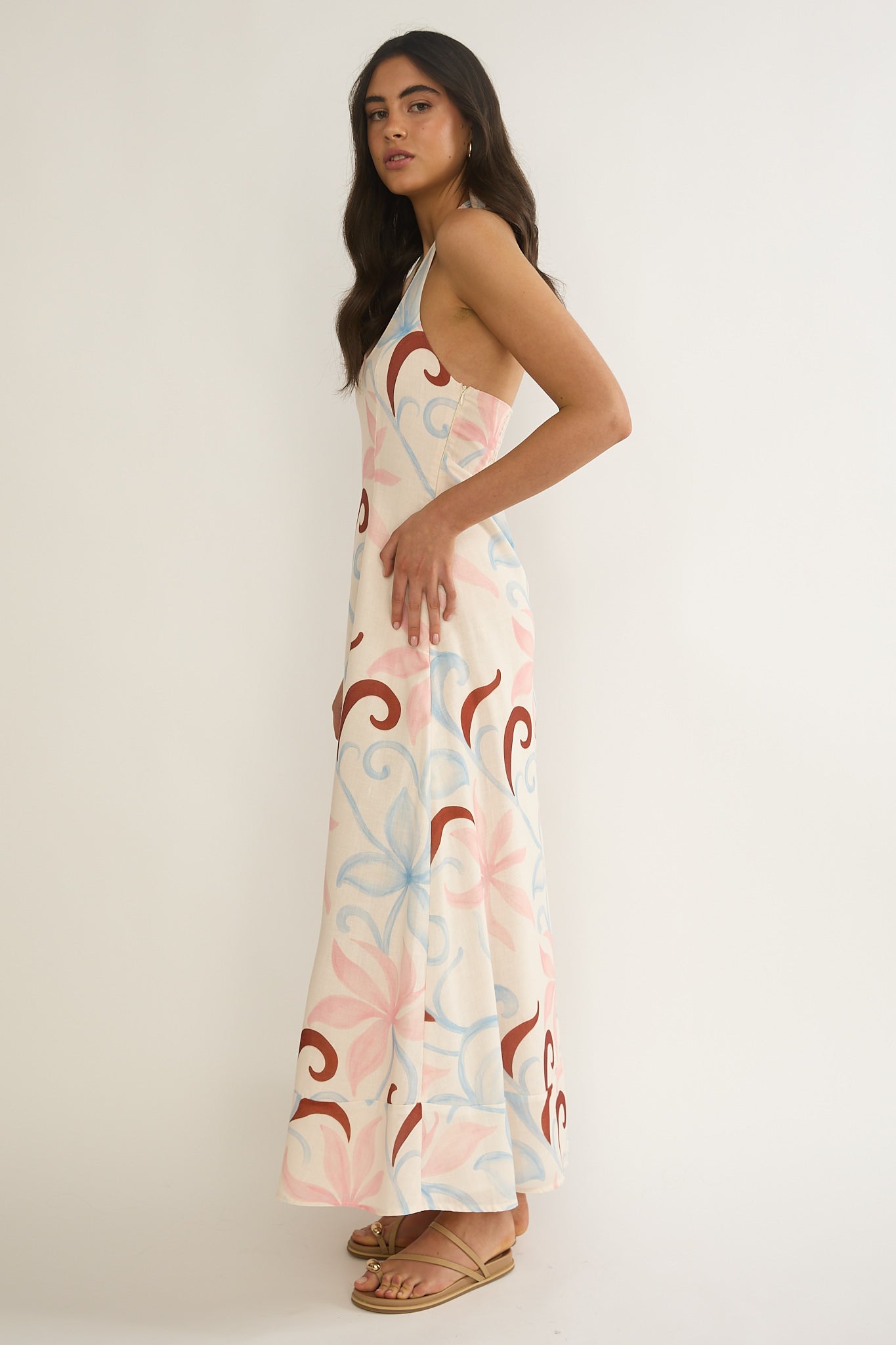 Florie Scoop Neck Halter Maxi Dress Floral by Selfie Leslie
