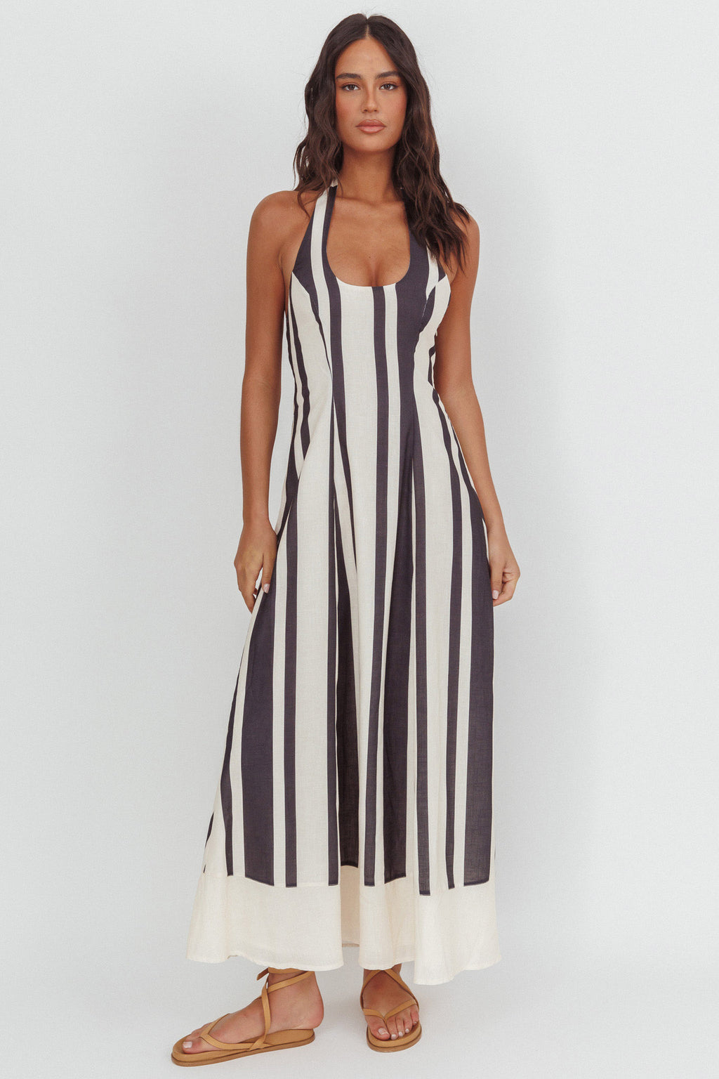 Florie Scoop Neck Halter Maxi Dress Stripe Black Selfie Leslie Florie Scoop Neck Halter Maxi Dress Stripe Black Selfie Leslie