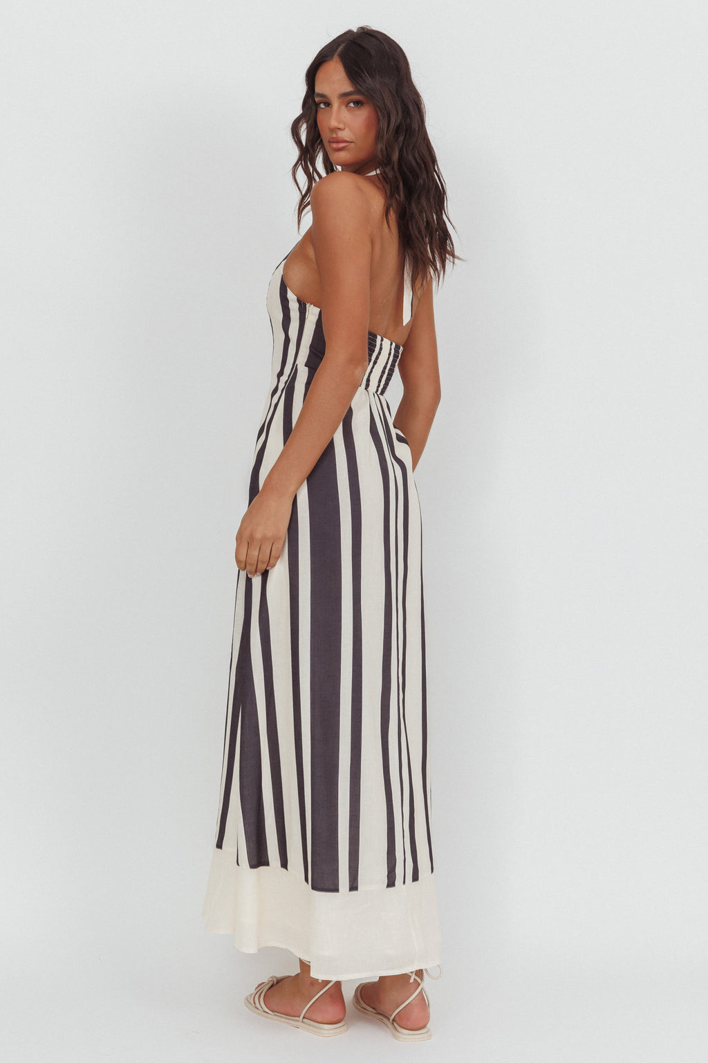 Florie Scoop Neck Halter Maxi Dress Stripe Black by Selfie Leslie