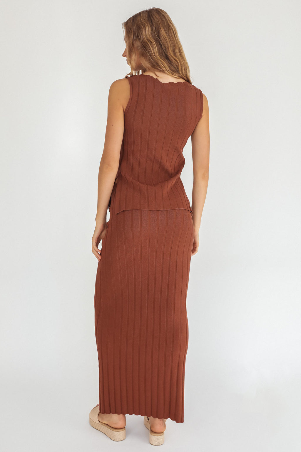 Kimora Ribbed Knit Maxi Skirt Brown by Selfie Leslie