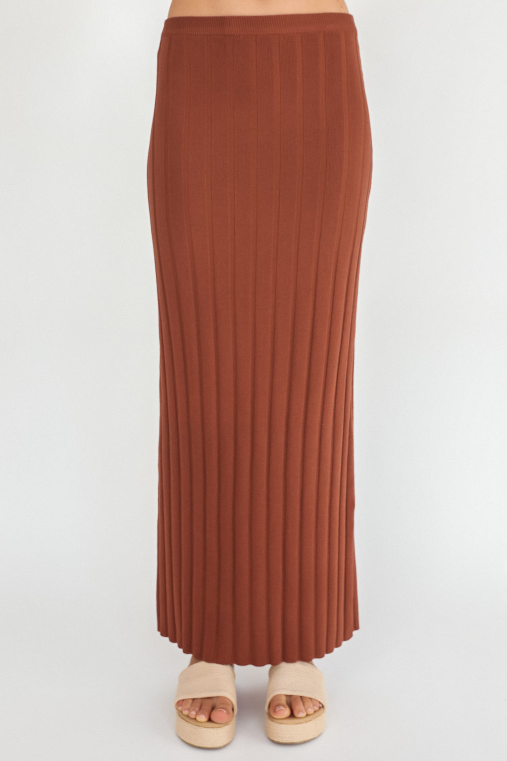 Kimora Ribbed Knit Maxi Skirt Brown by Selfie Leslie