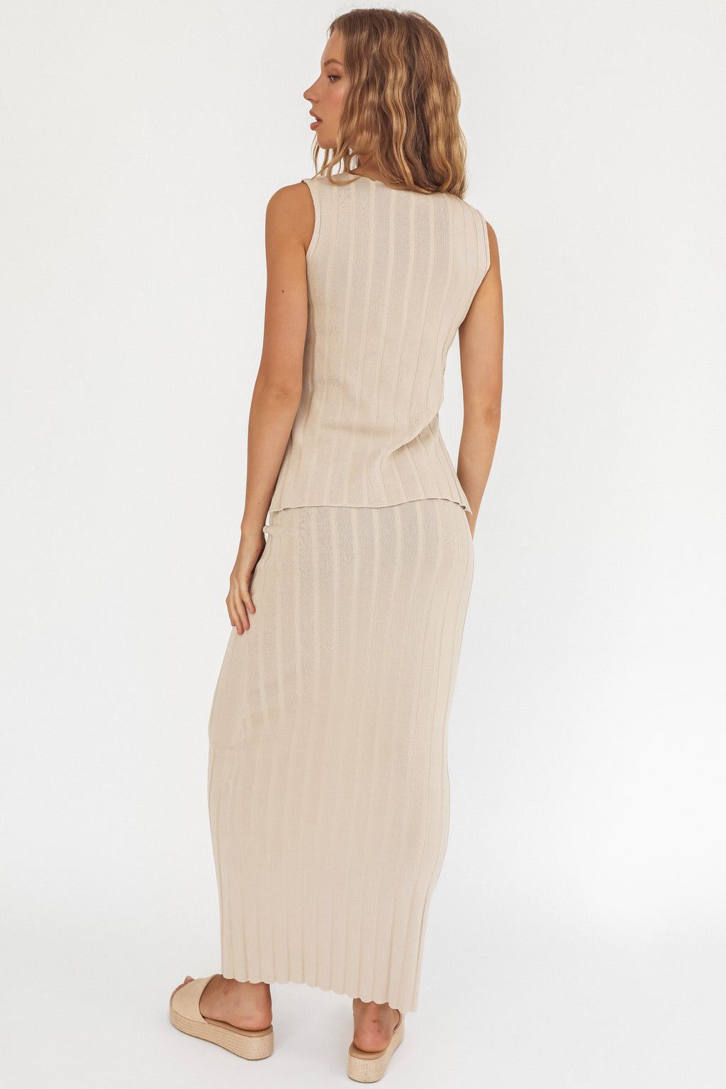 Kimora Ribbed Knit Maxi Skirt Sand by Selfie Leslie