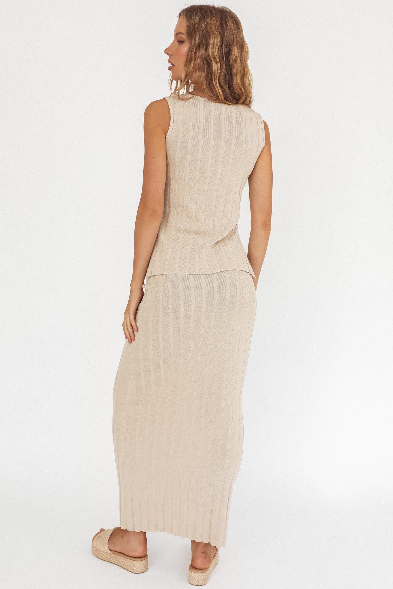 Kimora Ribbed Knit Maxi Skirt Sand by Selfie Leslie