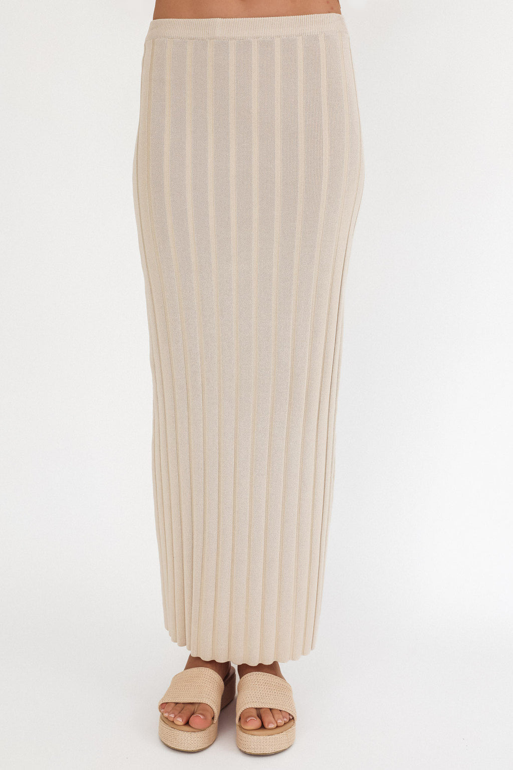Kimora Ribbed Knit Maxi Skirt Sand by Selfie Leslie