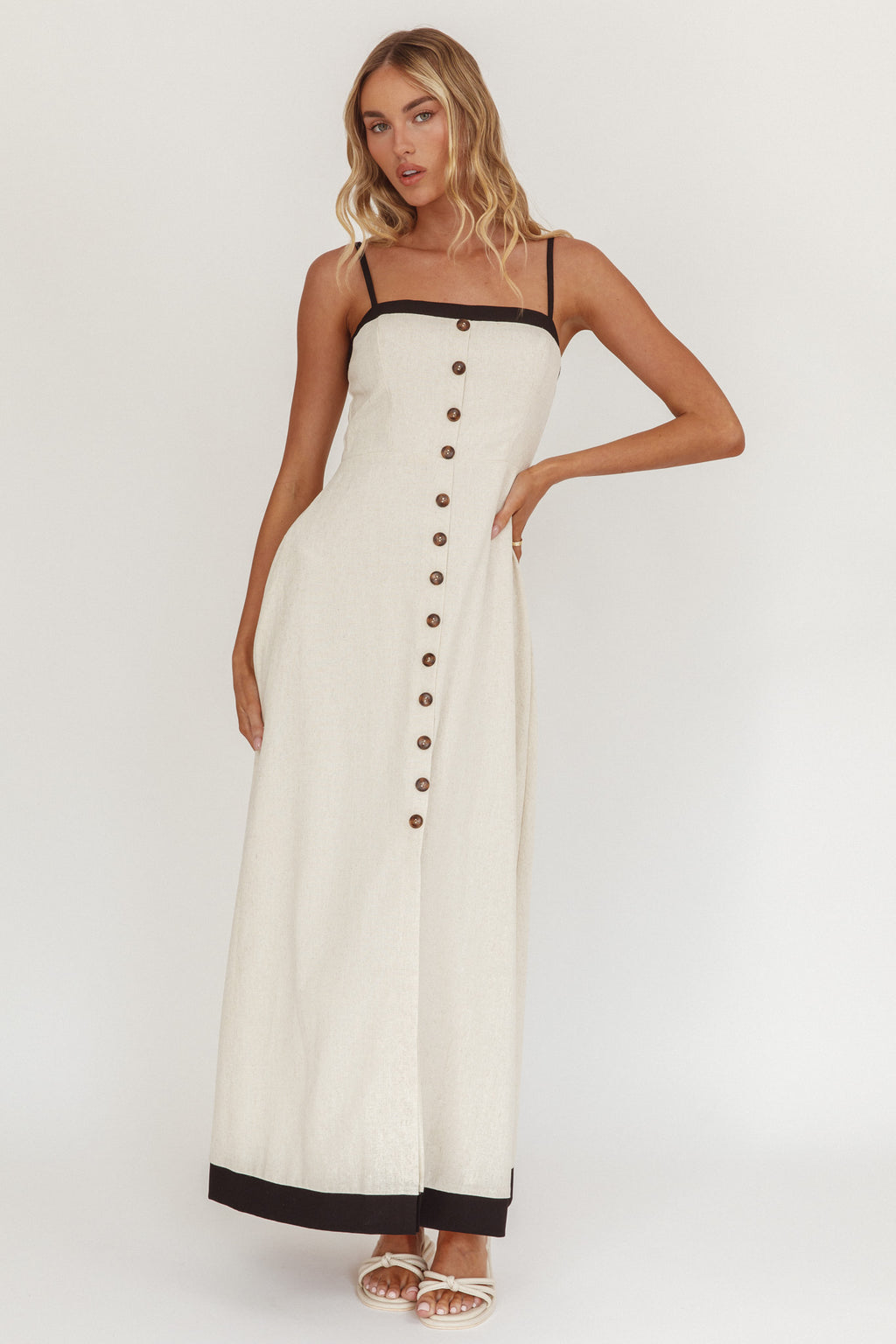 Sailing Away Button Front Maxi Dress Oat by Selfie Leslie