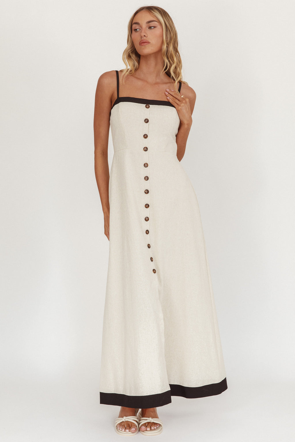 Sailing Away Button Front Maxi Dress Oat by Selfie Leslie