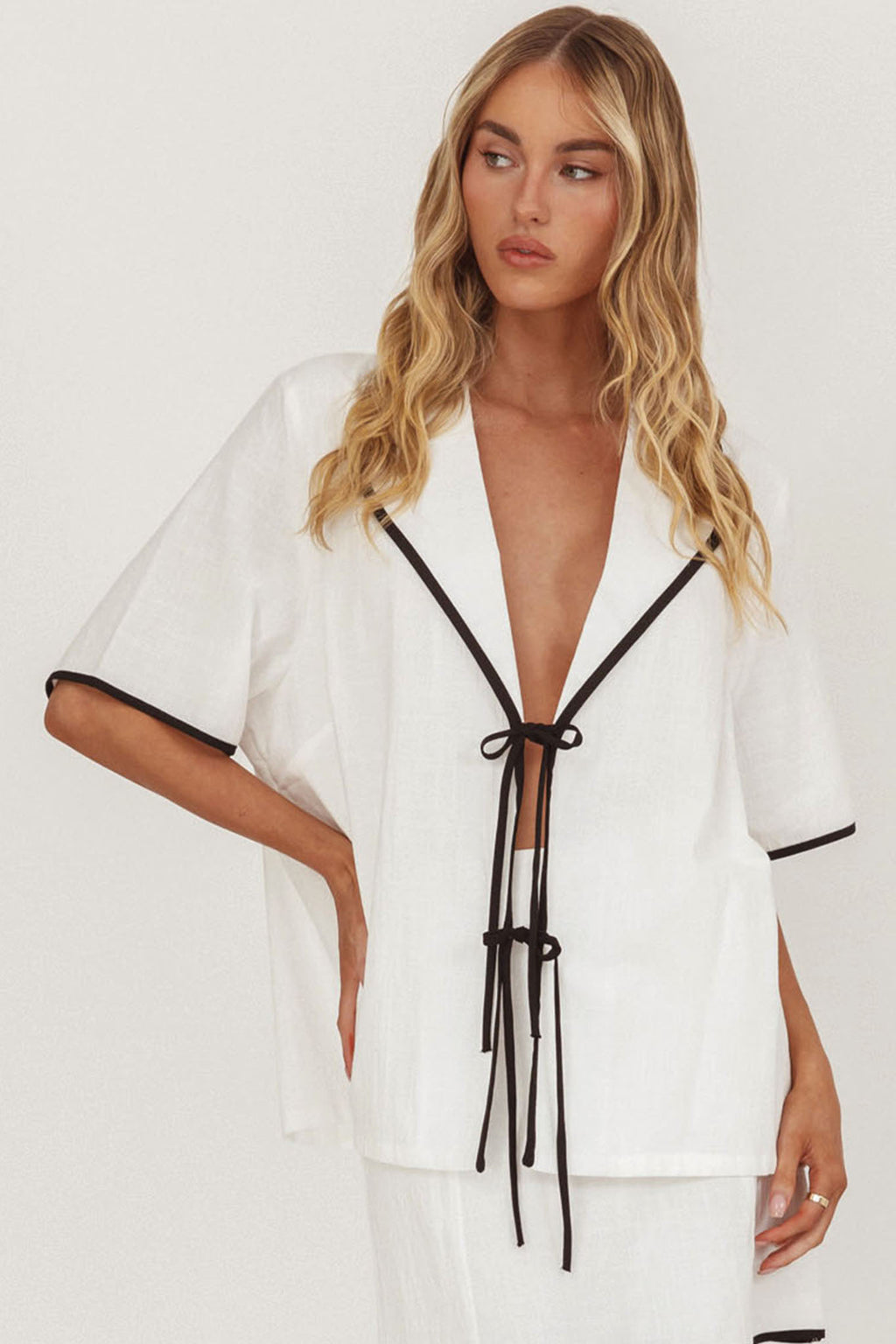 Caterina Tie-Front Top White by Selfie Leslie