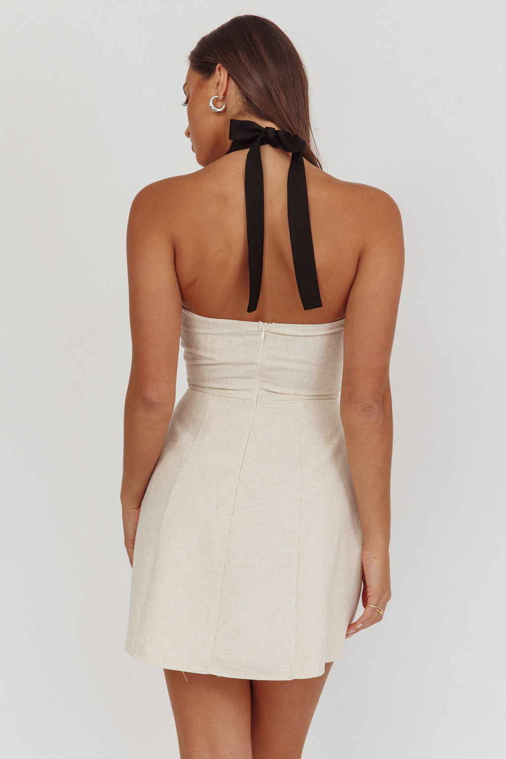 Lady Bow Halterneck Mini Dress Oat by Selfie Leslie