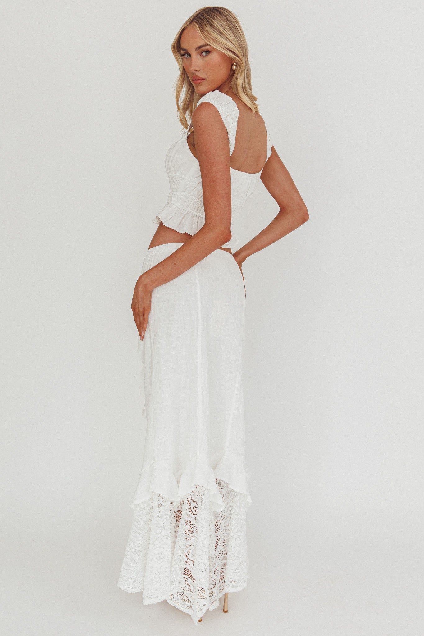 Liora Lace Hem Ruffle Maxi Skirt White by Selfie Leslie