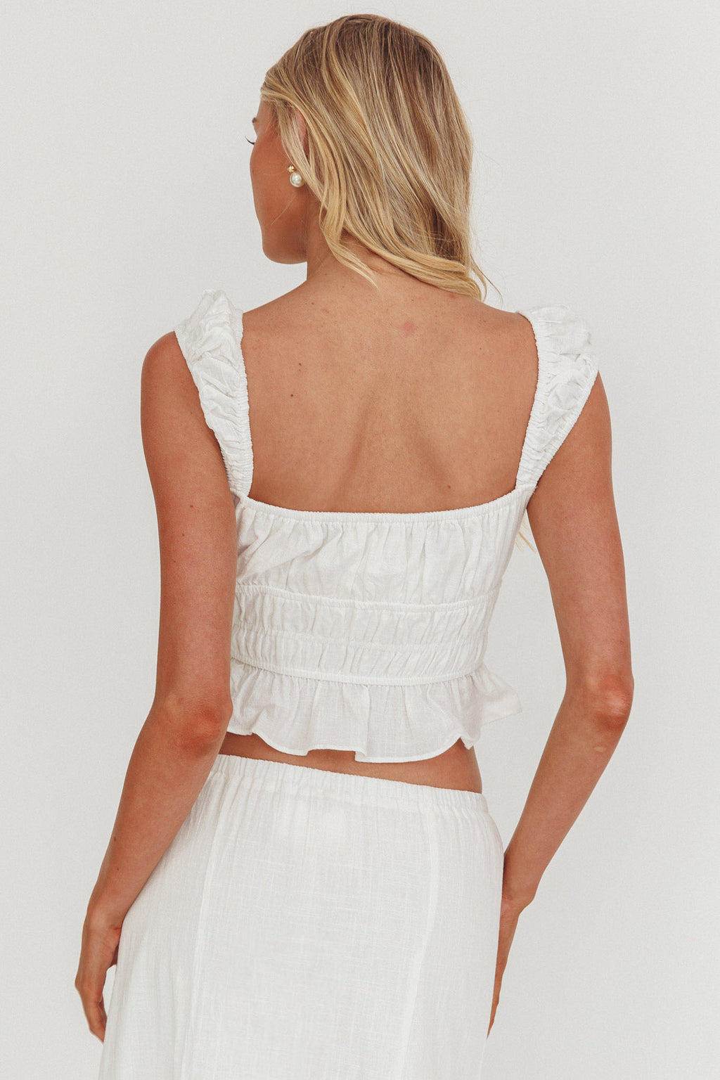Liora Frill Bust Crop Top White by Selfie Leslie