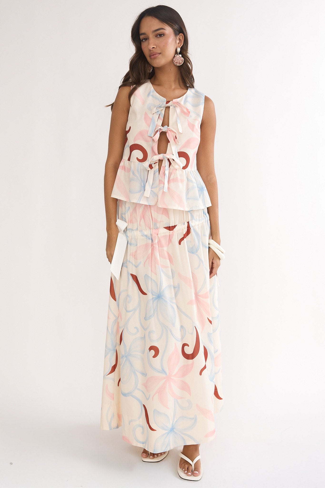 Salty Sea Side Bow Maxi Skirt Floral by Selfie Leslie