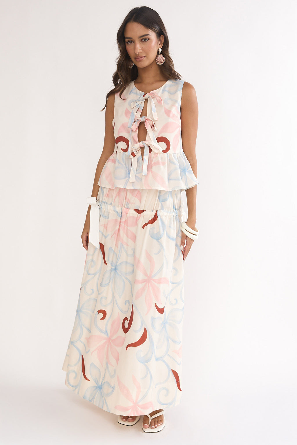 Salty Sea Side Bow Maxi Skirt Floral by Selfie Leslie