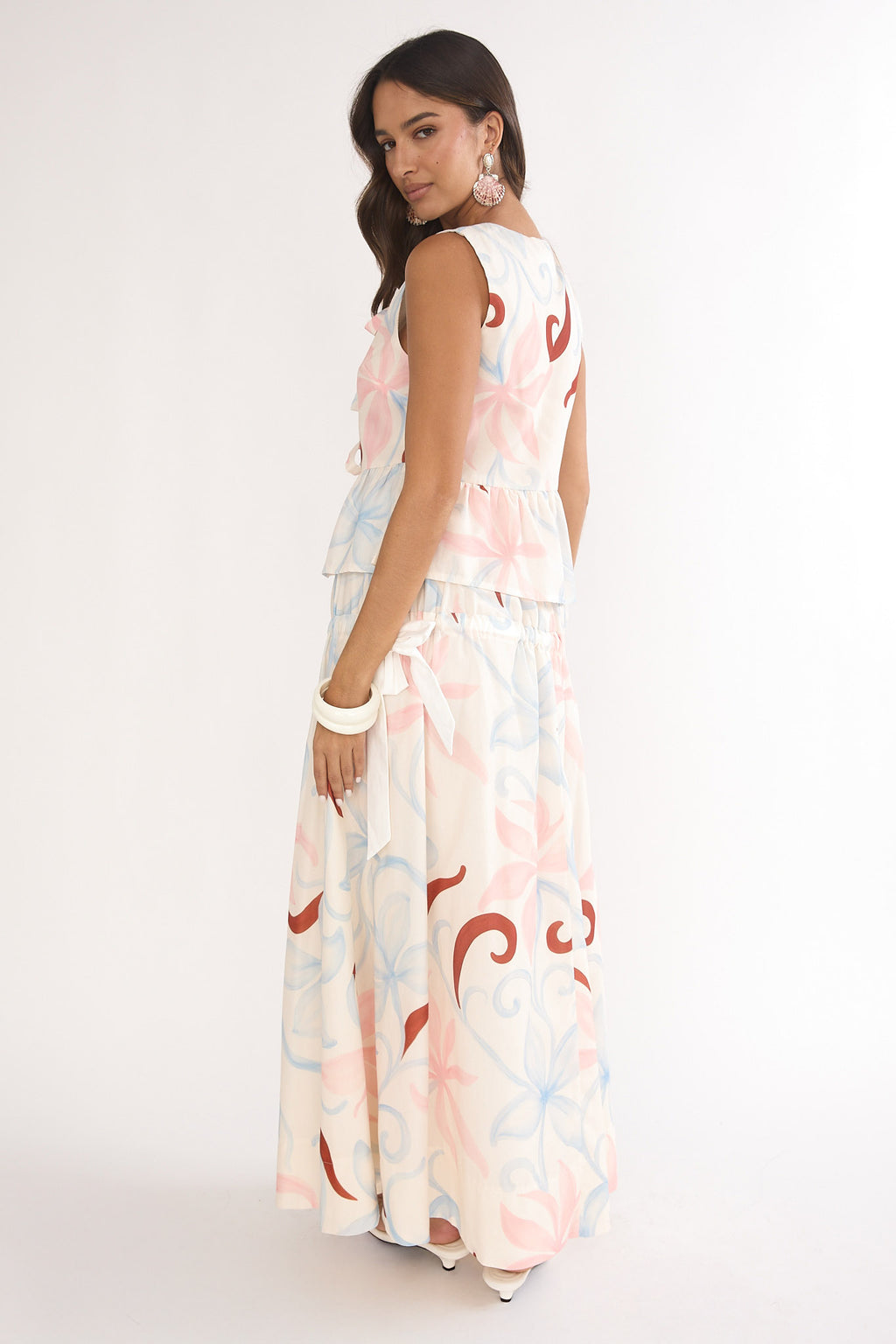 Salty Sea Side Bow Maxi Skirt Floral by Selfie Leslie