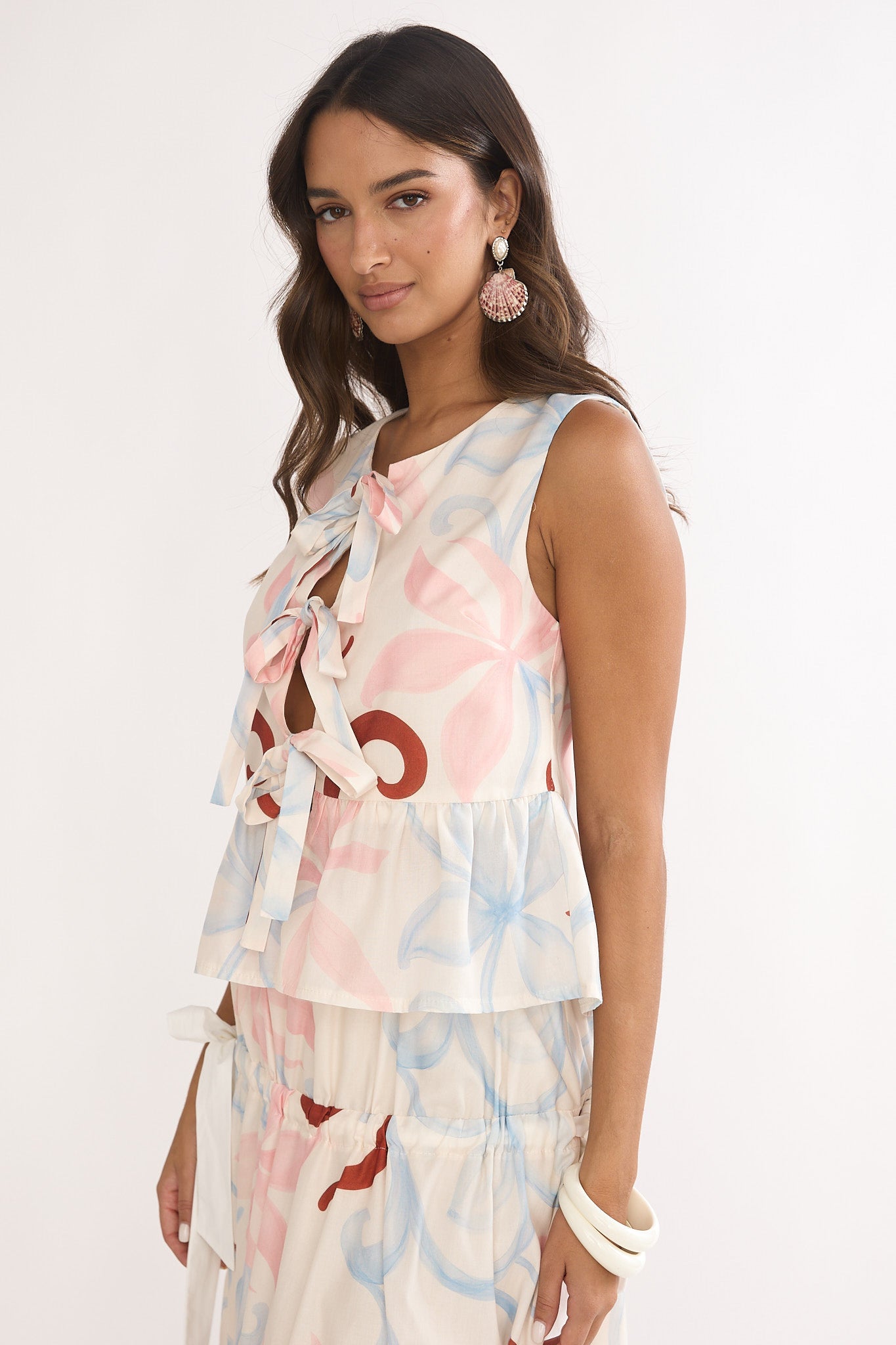 Salty Sea Front Tie Bow Top Floral by Selfie Leslie
